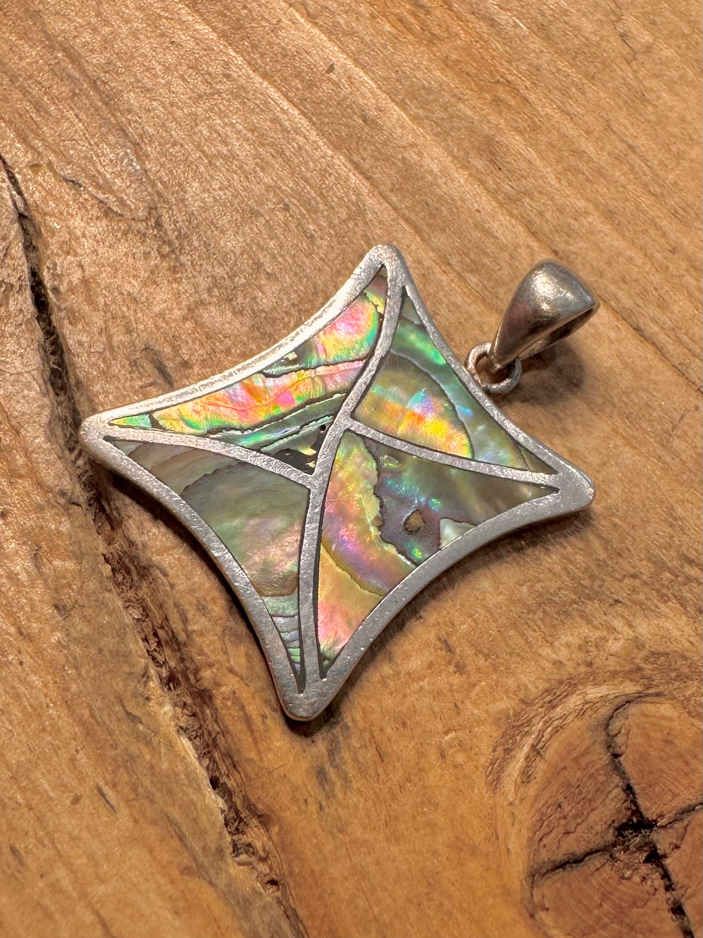 Abstract Square Abalone 925 Silver Pendant