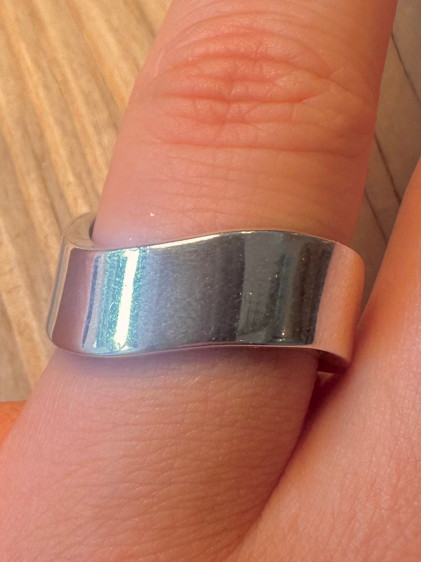 Modern Chunky Wavy Band 925 Silver Size T Ring