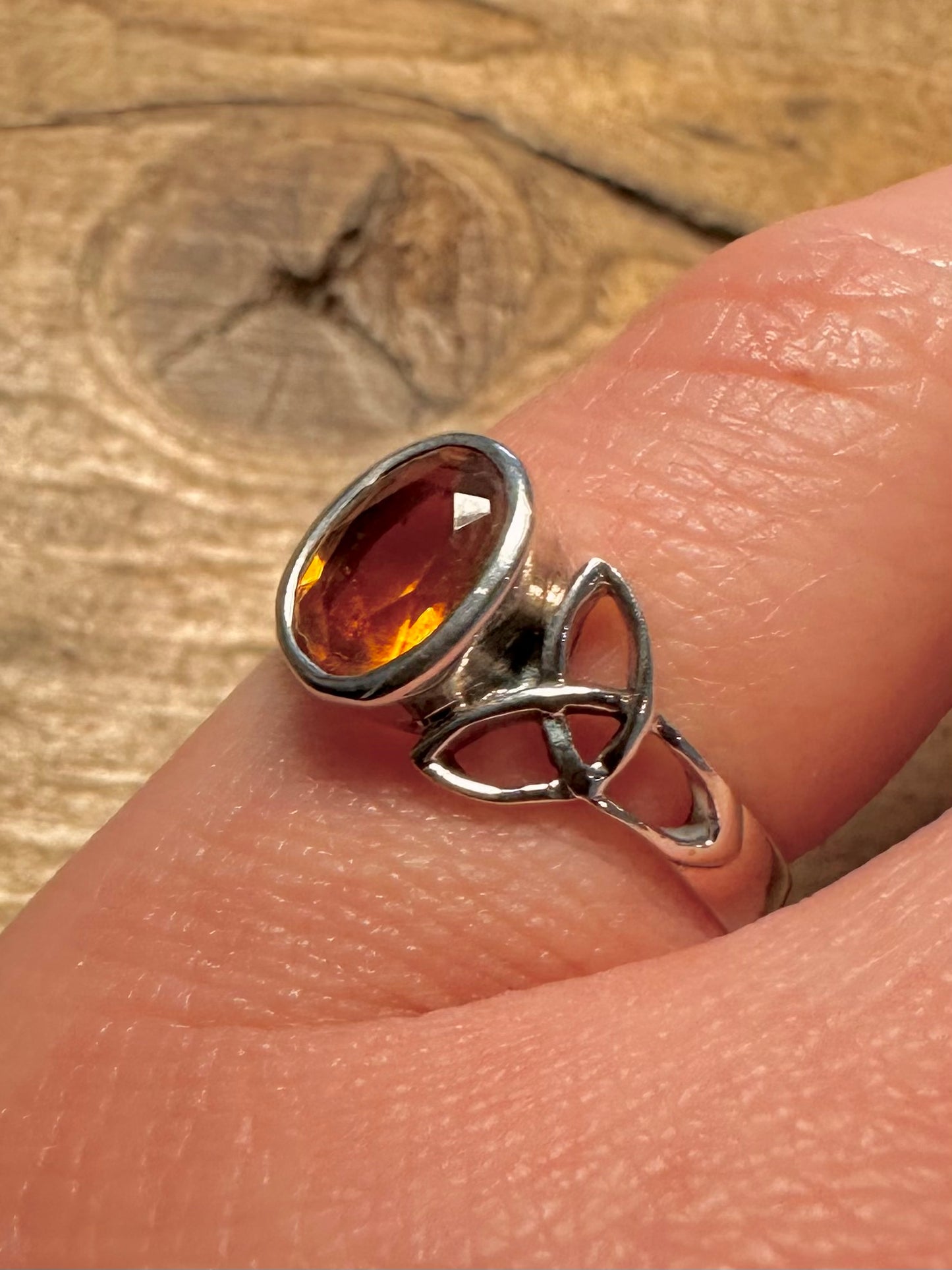Vintage Citrine Celtic 925 Silver Size L Ring