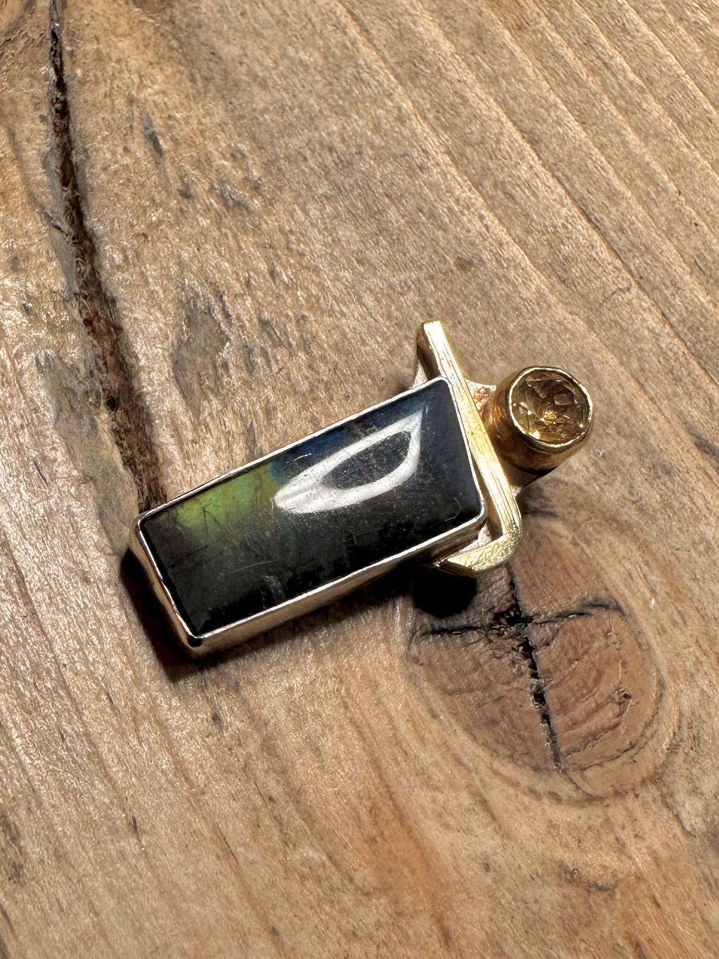 Handmade Labradorite Citrine Gold and 925 Silver Pendant