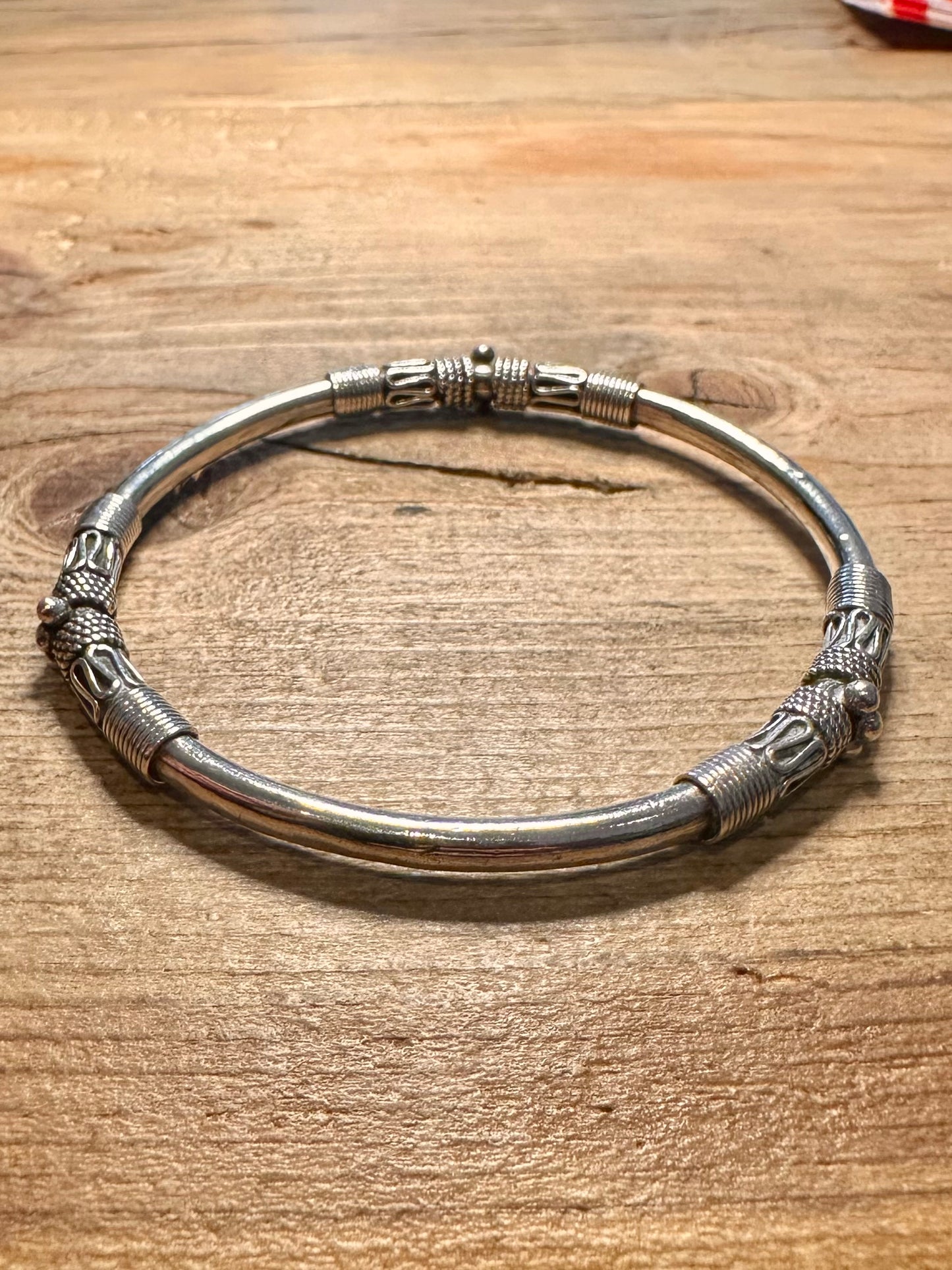 Vintage Tribal Indo 925 Silver Full Bangle