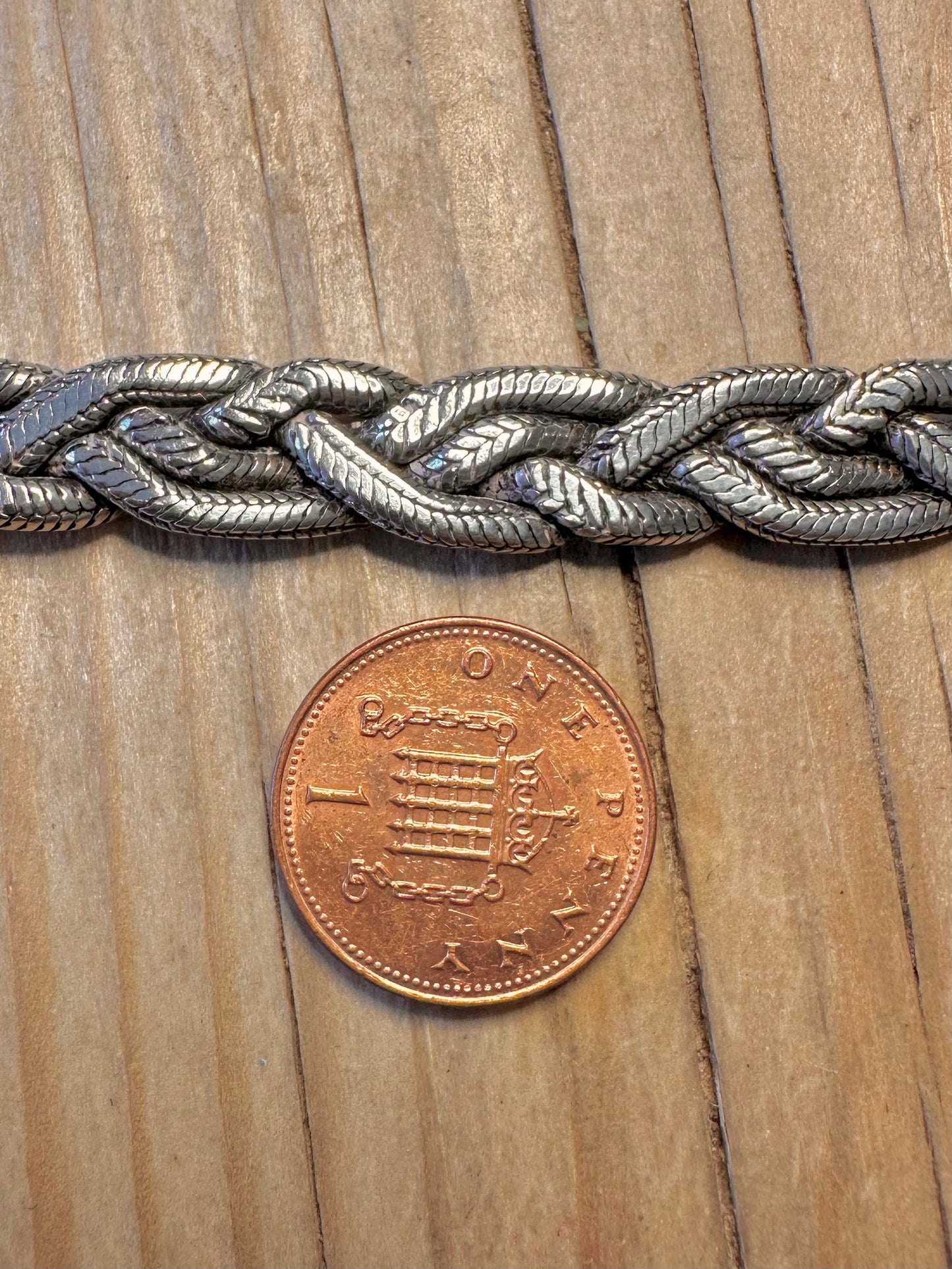 Vintage Chunky Woven Link 925 Silver Hook Clasp 7.5 inch Bracelet