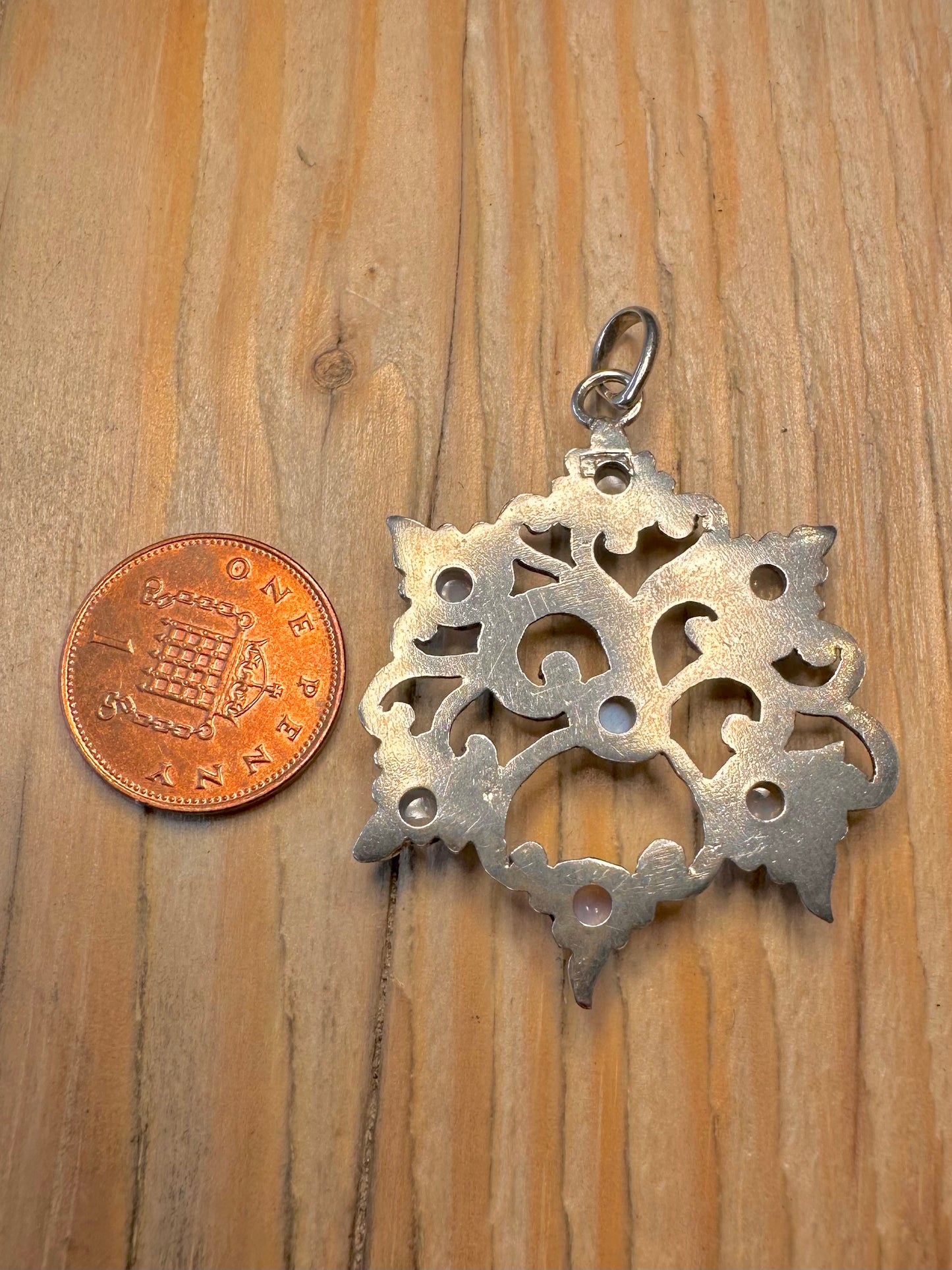 Vintage Moonstone Ornate 925 Sterling Silver Pendant