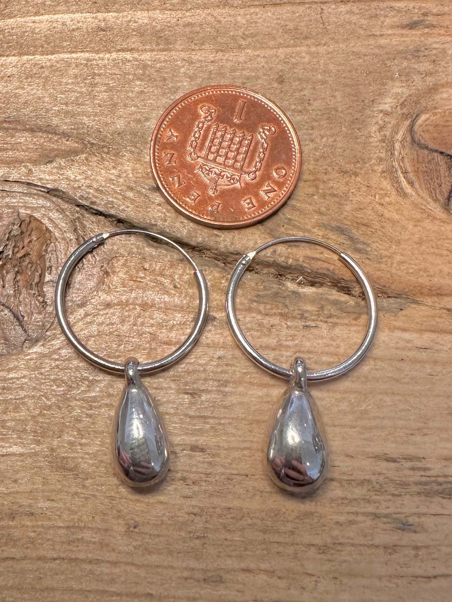 Modern Hoop and Dangle Teardrop 925 Silver Earrings
