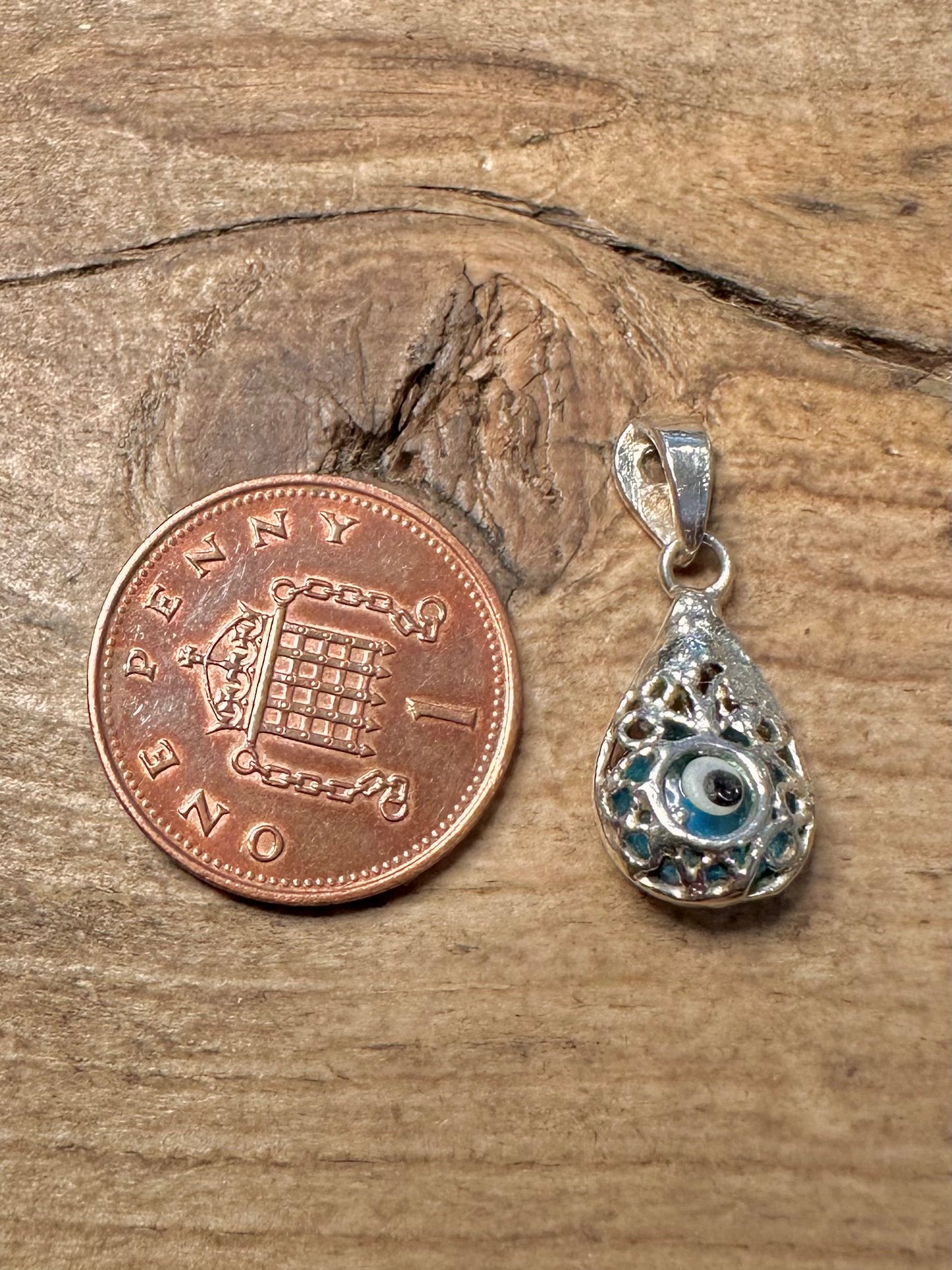 Vintage Evil Eye and CZ 925 Silver Pendant