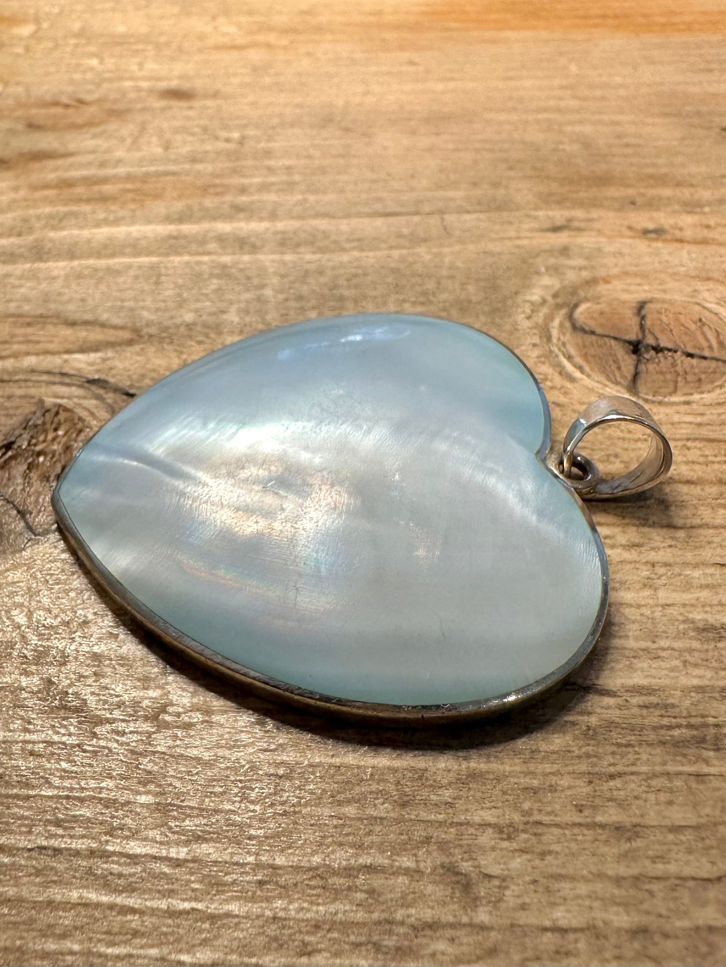 Abstract Blue Mother of Pearl Large Heart 925 Silver Pendant
