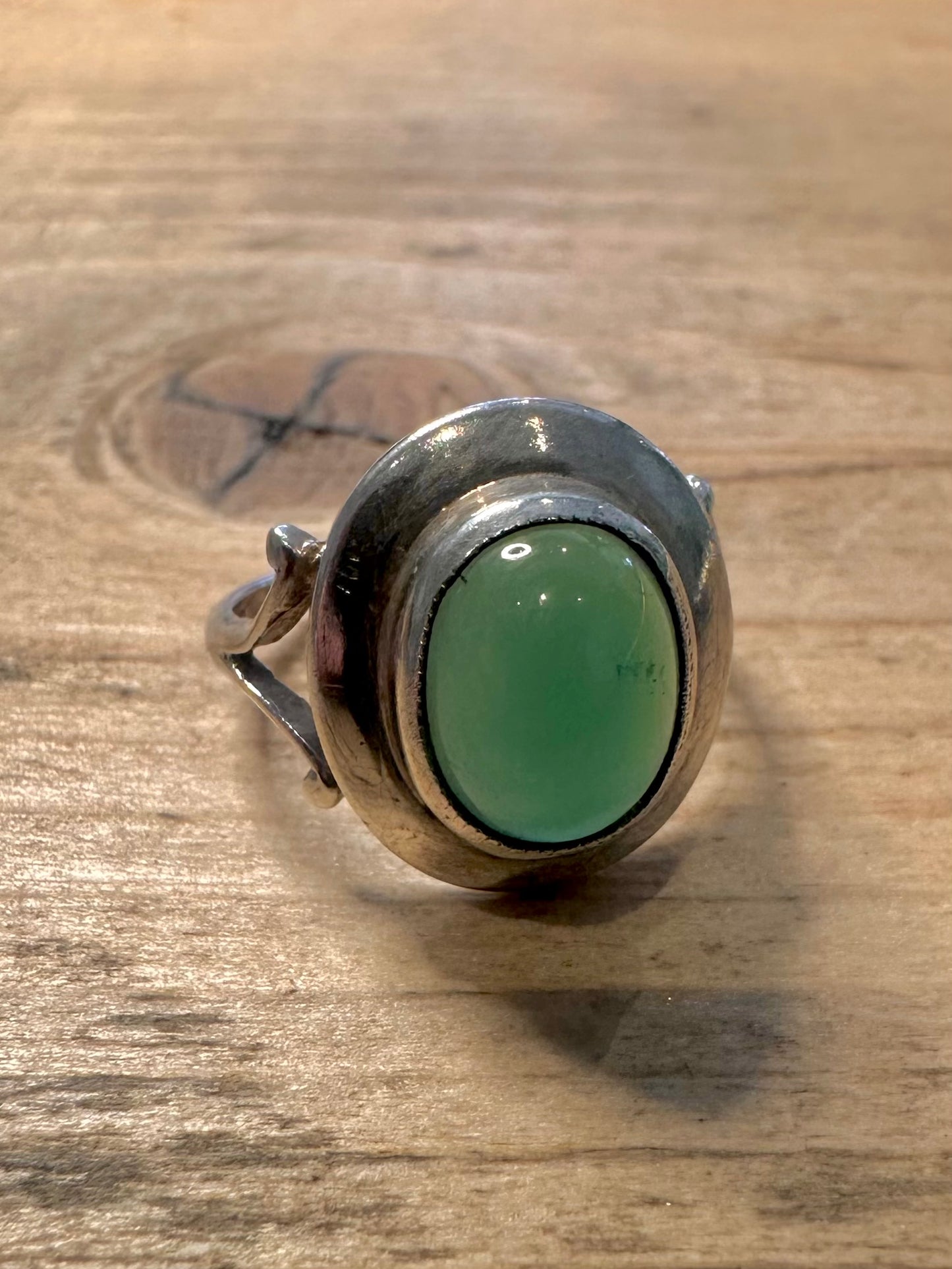Vintage 1971 Green Stone 925 Silver Size K1/2 Ring