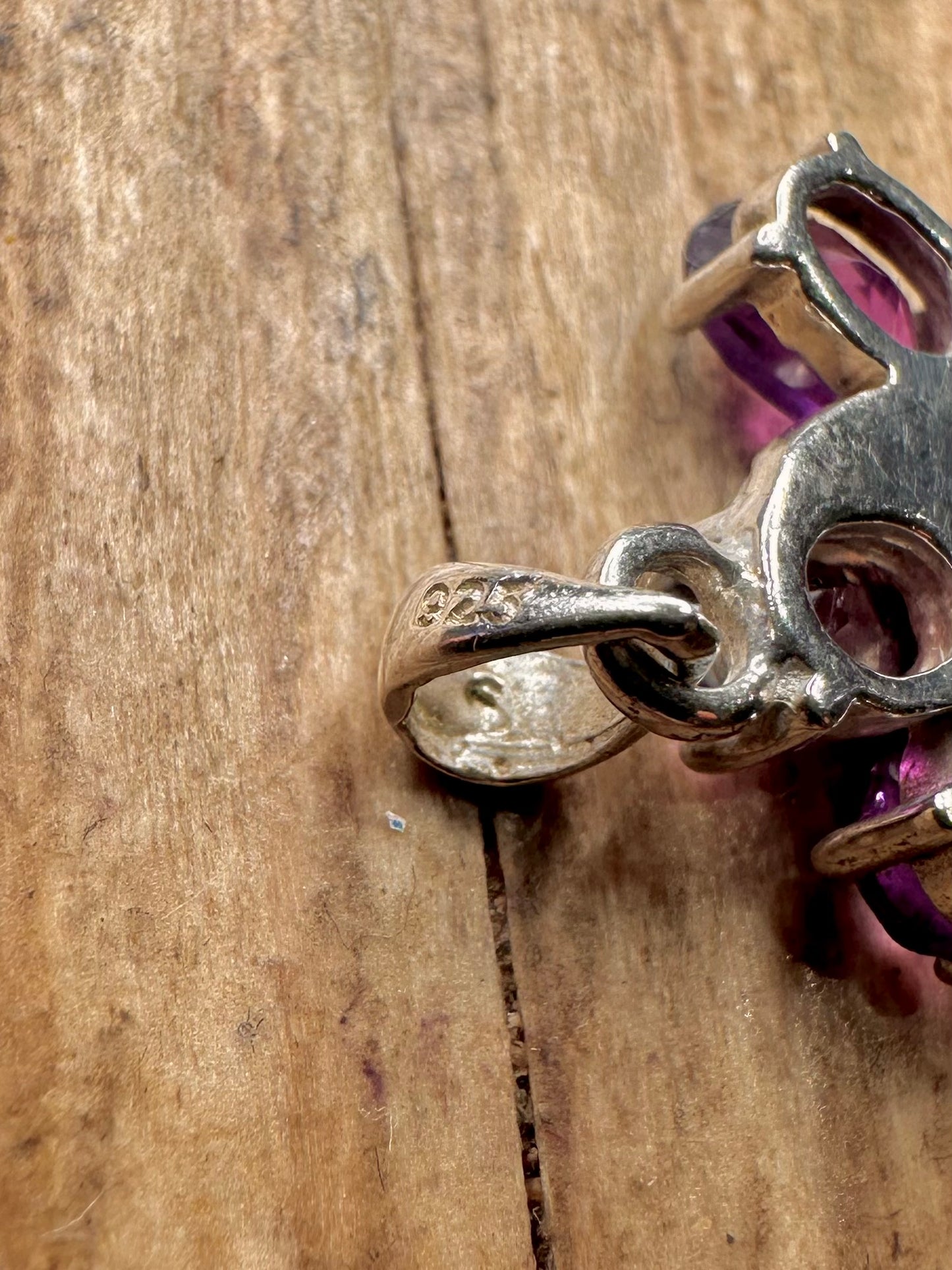 Vintage Amethyst Faceted Floral 925 Sterling Silver Pendant