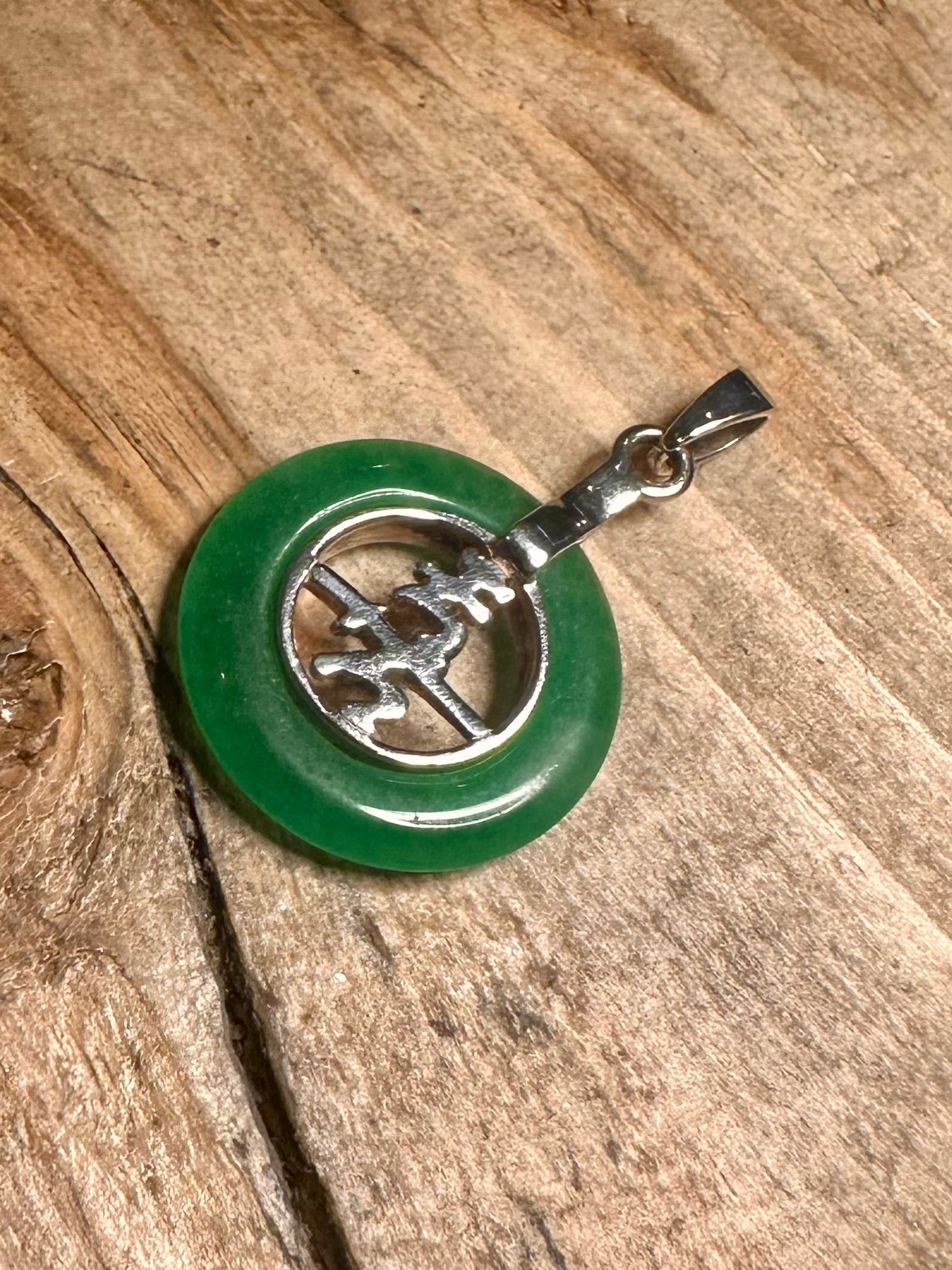 Modern Jade Chinese Writing 925 Silver Pendant