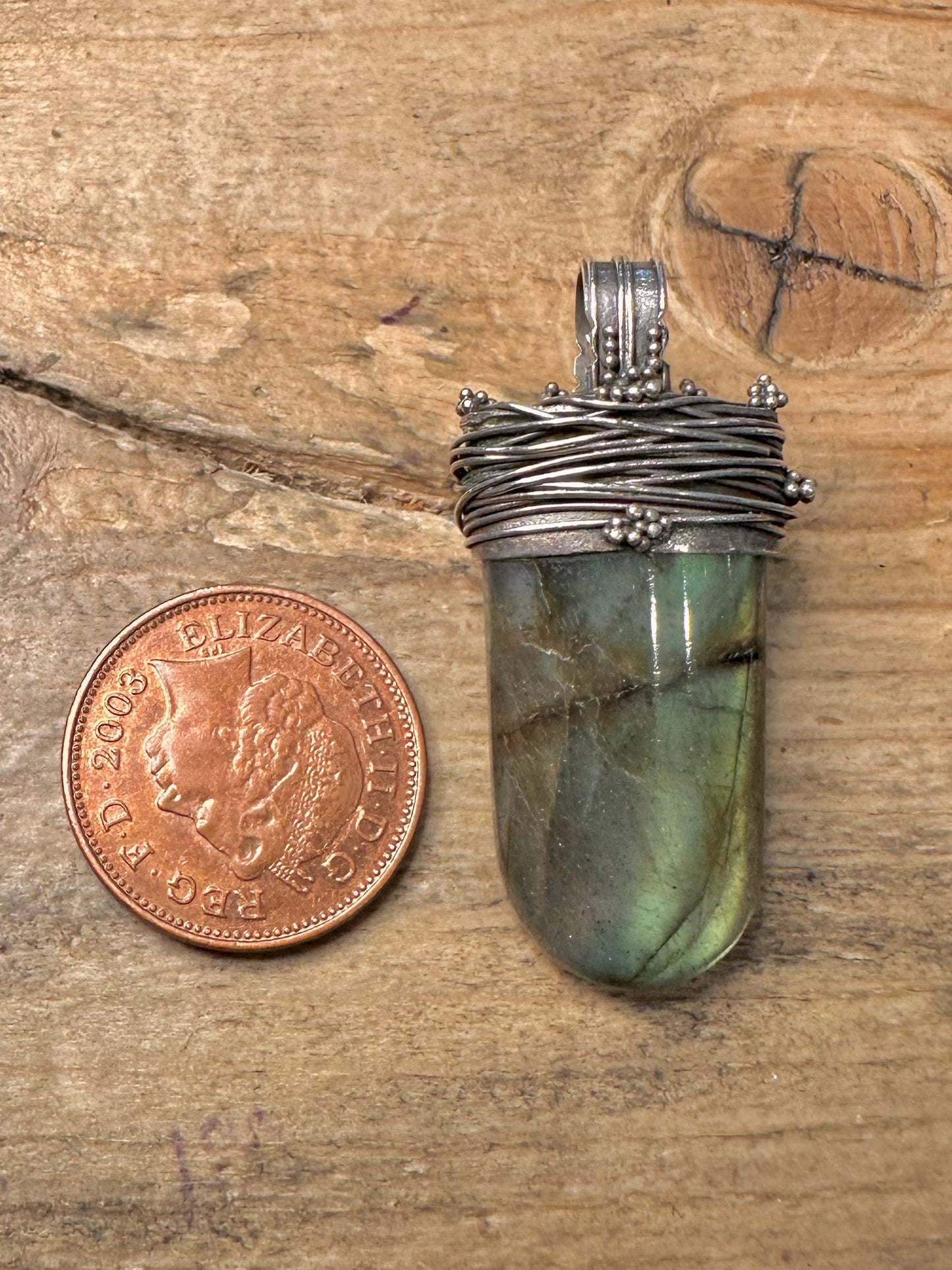 Vintage Labradorite and Garnet 925 Silver Pendant