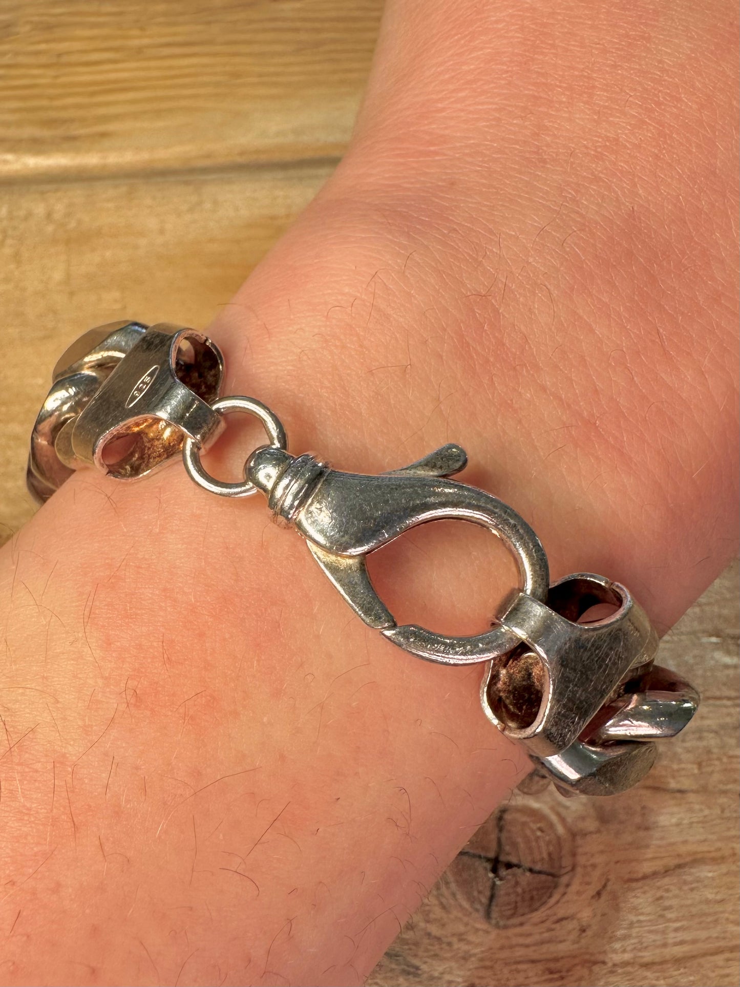 Vintage Chunky Curb Chain 925 Silver 9 inch Bracelet