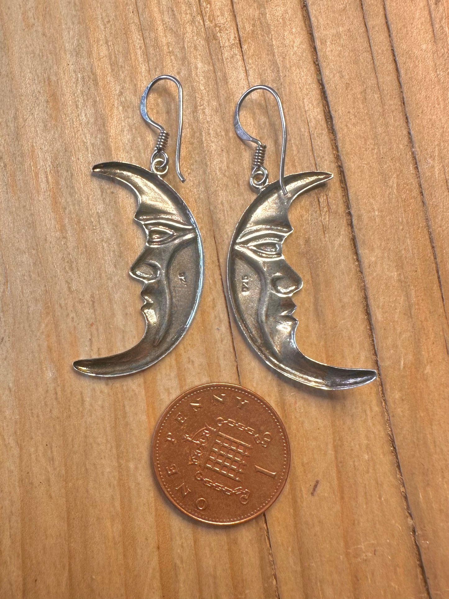 Vintage Moon Face 925 Sterling Silver Earrings
