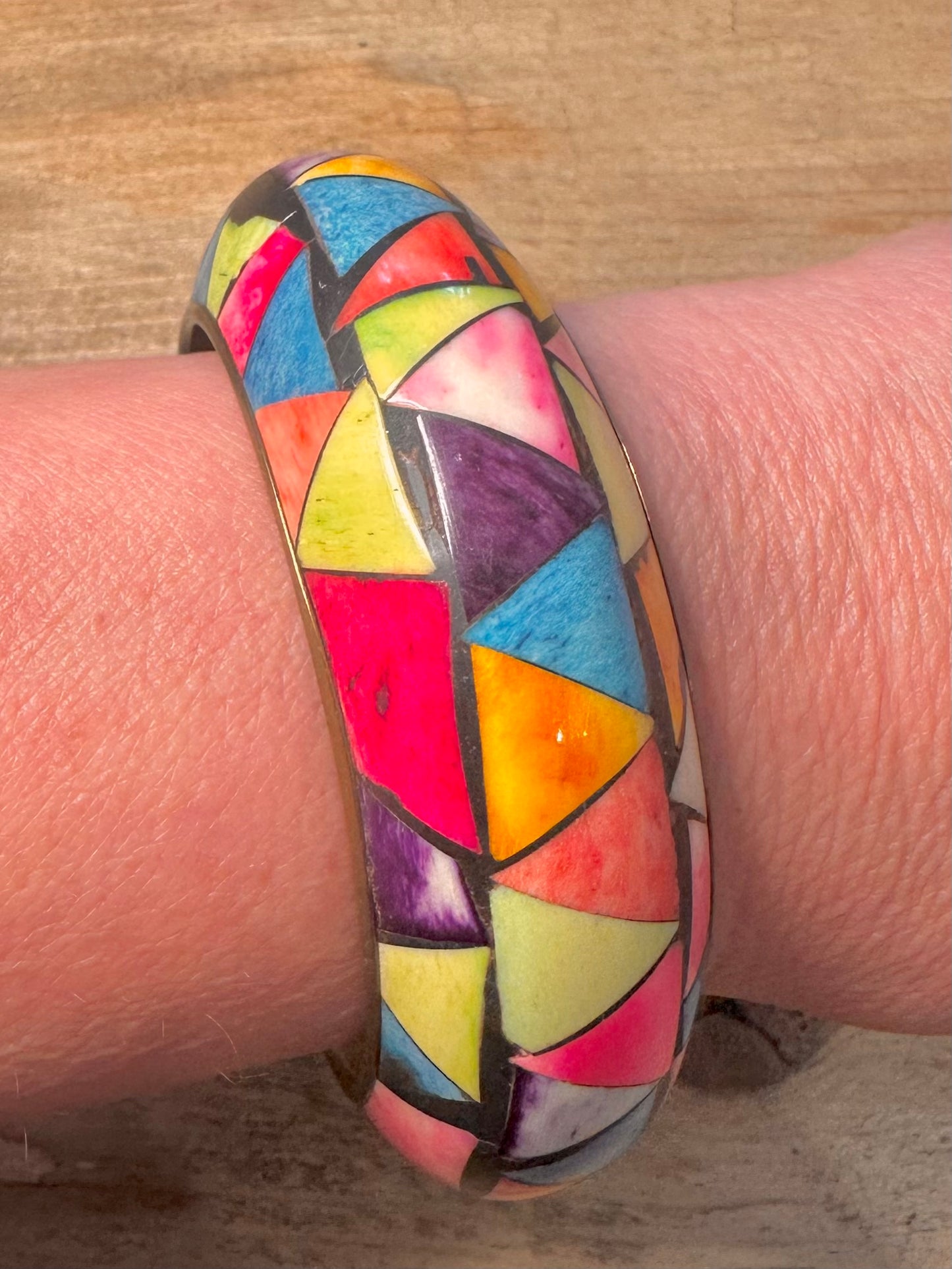 Vintage Mosaic Multi Coloured Brass Bangle