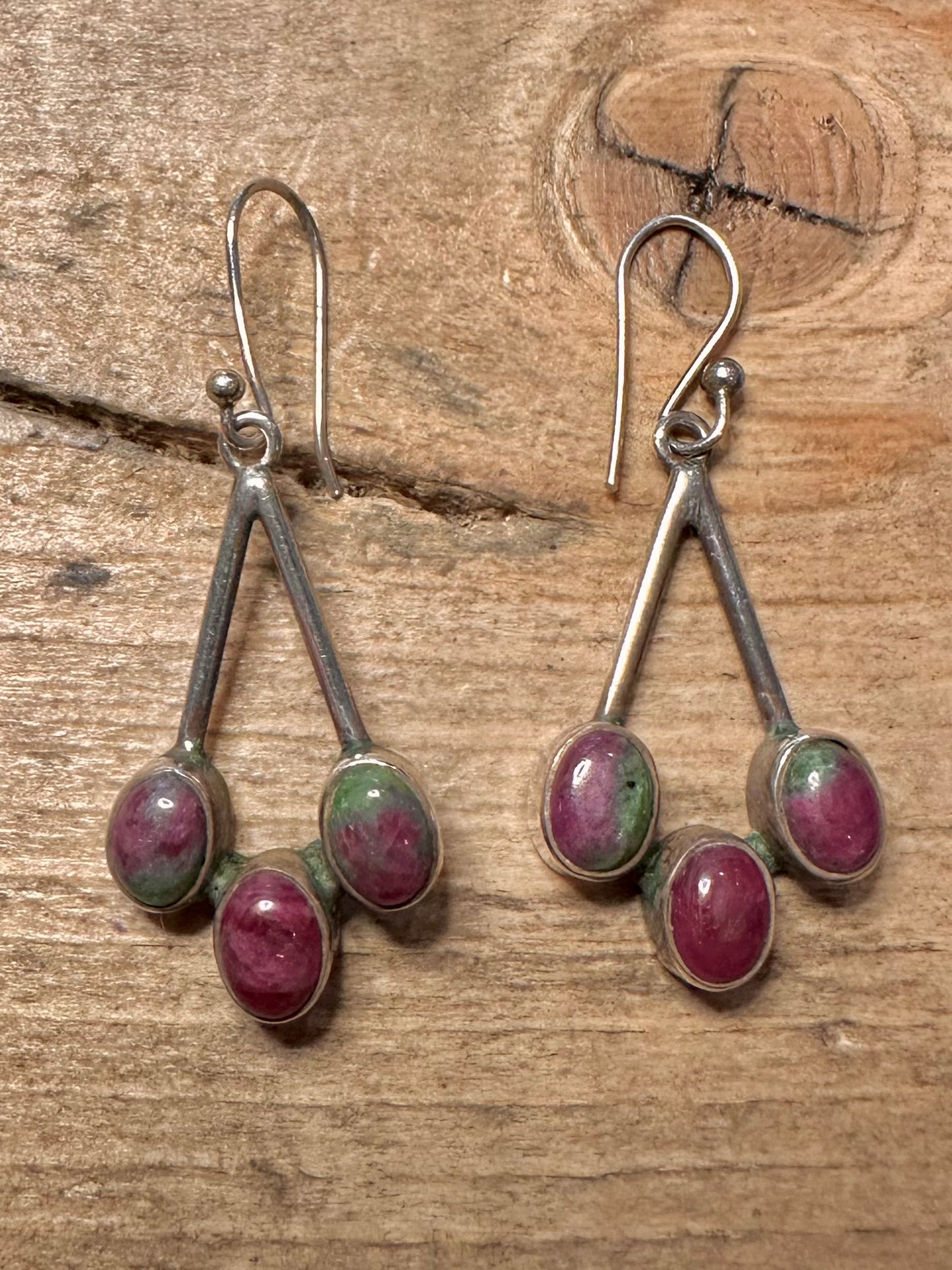 Vintage Ruby Zoisite 925 Silver Earrings