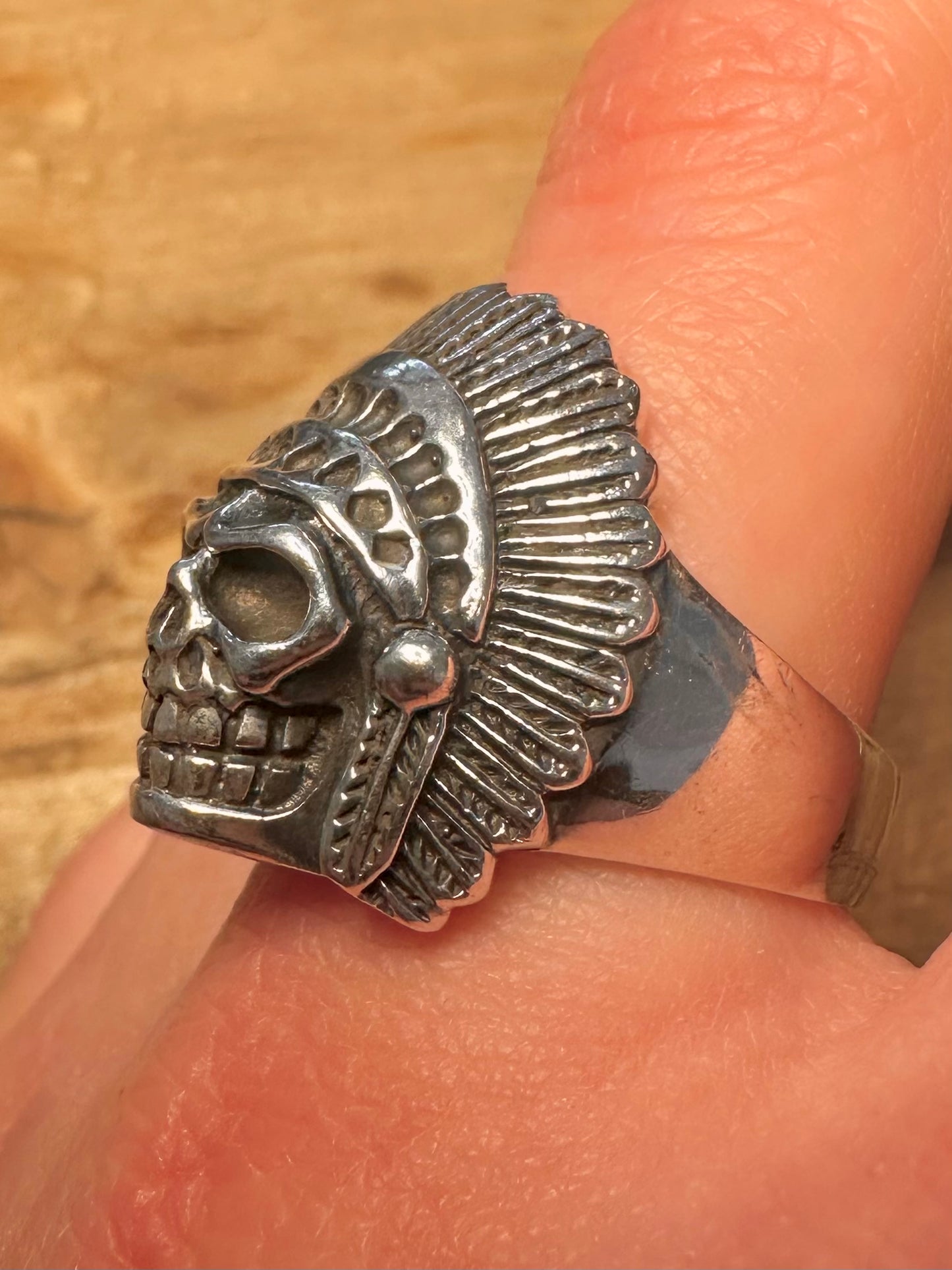 Native American Skull Head 925 Silver Size X1/2 Ring