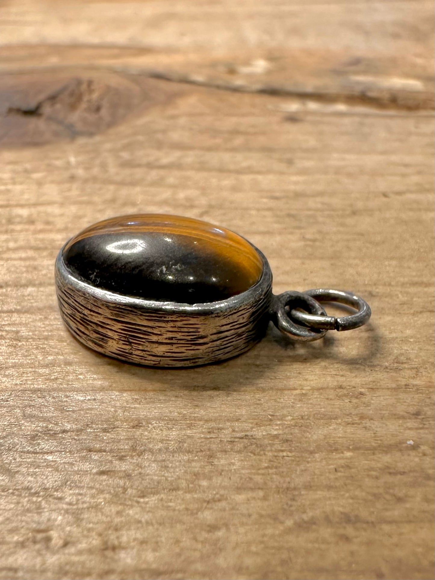 Vintage Tigers Eye Bark Effect 925 Silver Pendant