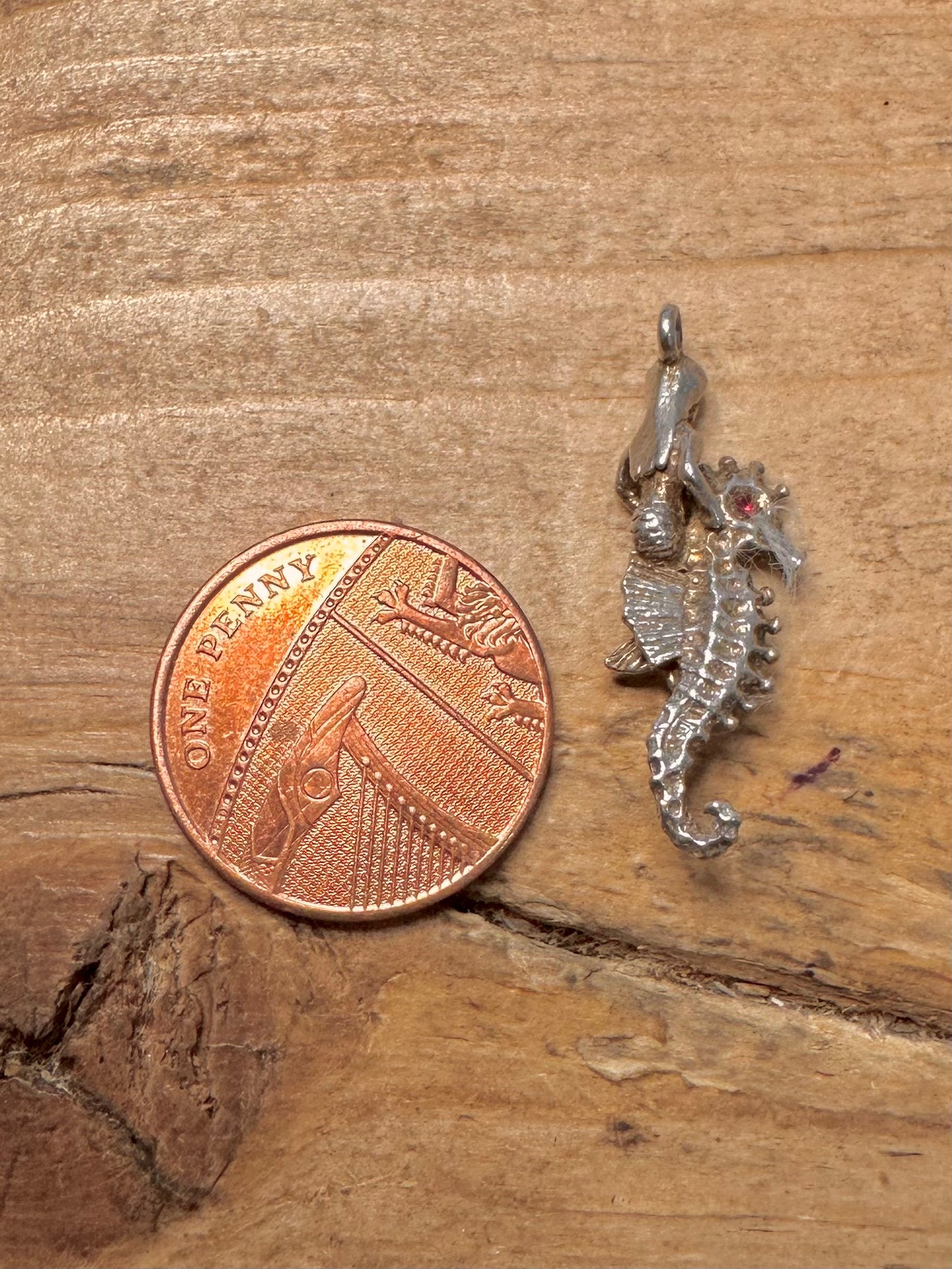 Vintage Mermaid and Seahorse 925 Silver Charm Pendant