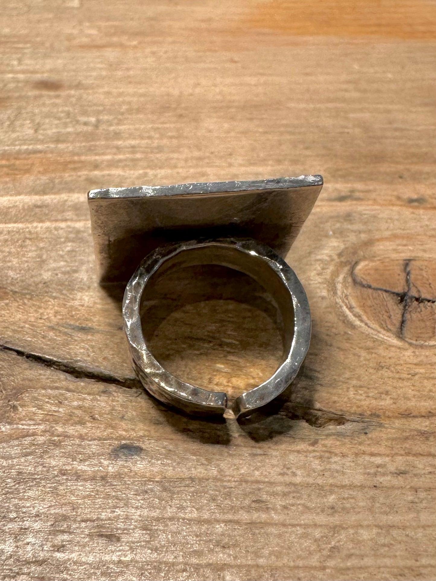 Abstract 2001 Hammered Square 925 Silver Size K1/2 Ring