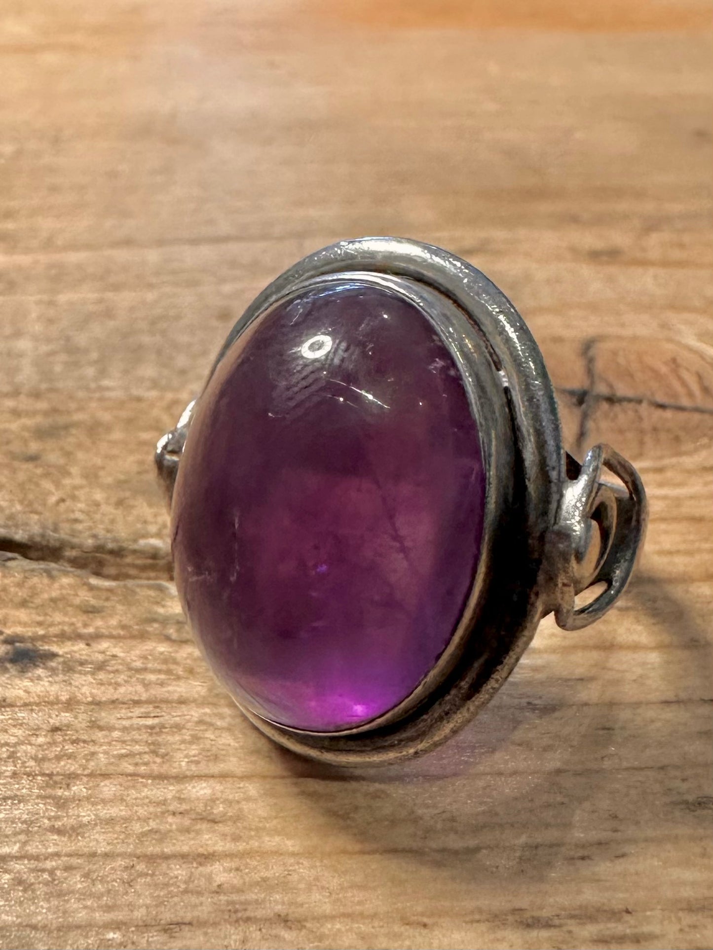 Vintage Amethyst Cabochon 925 Silver Size P Ring