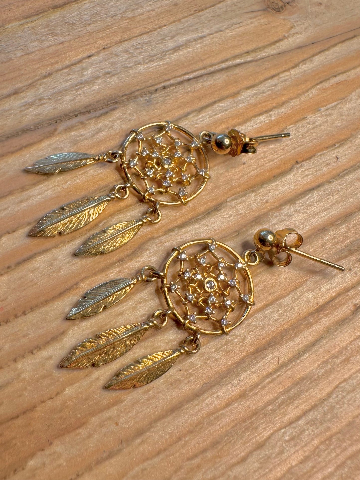 Modern Dream Catcher Gold 925 Sterling Earrings
