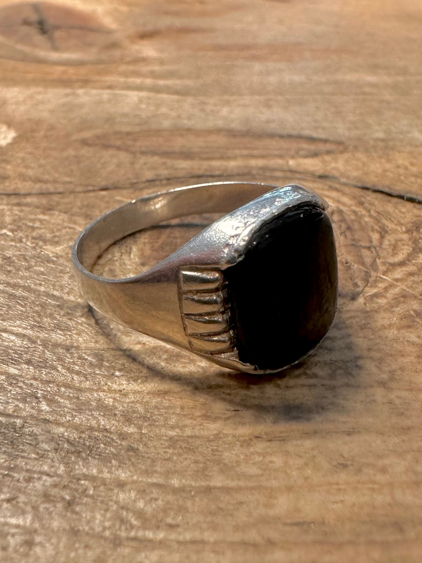 Vintage Black Stone Signet 925 Silver Size Q1/2 Ring