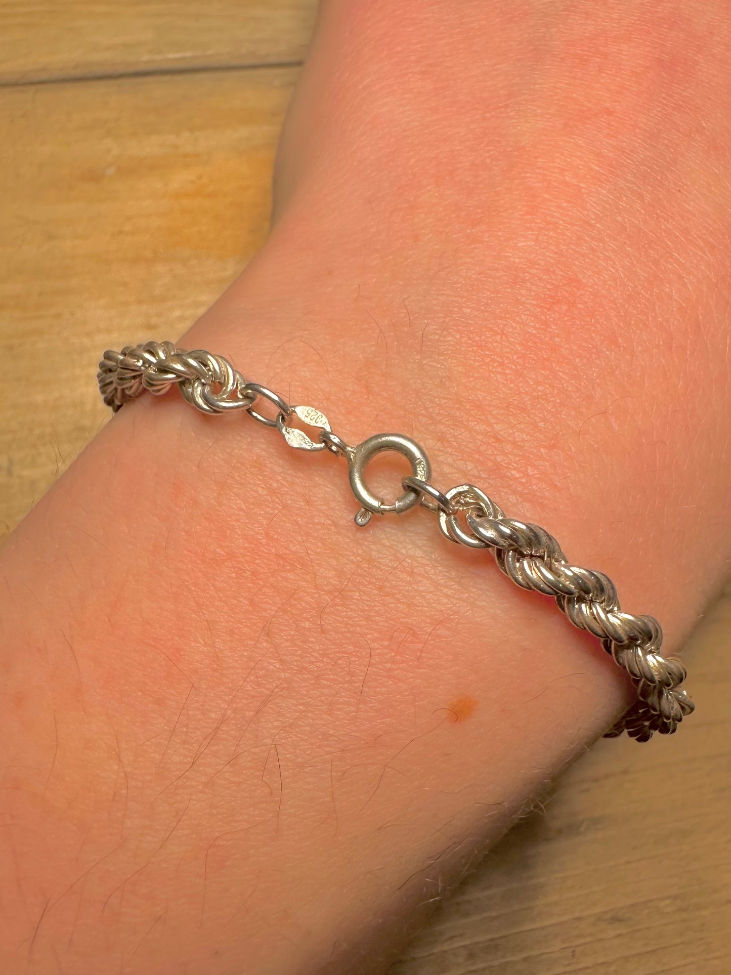 Vintage 1979 Rope Chain 925 Silver 7.2 inch Bracelet
