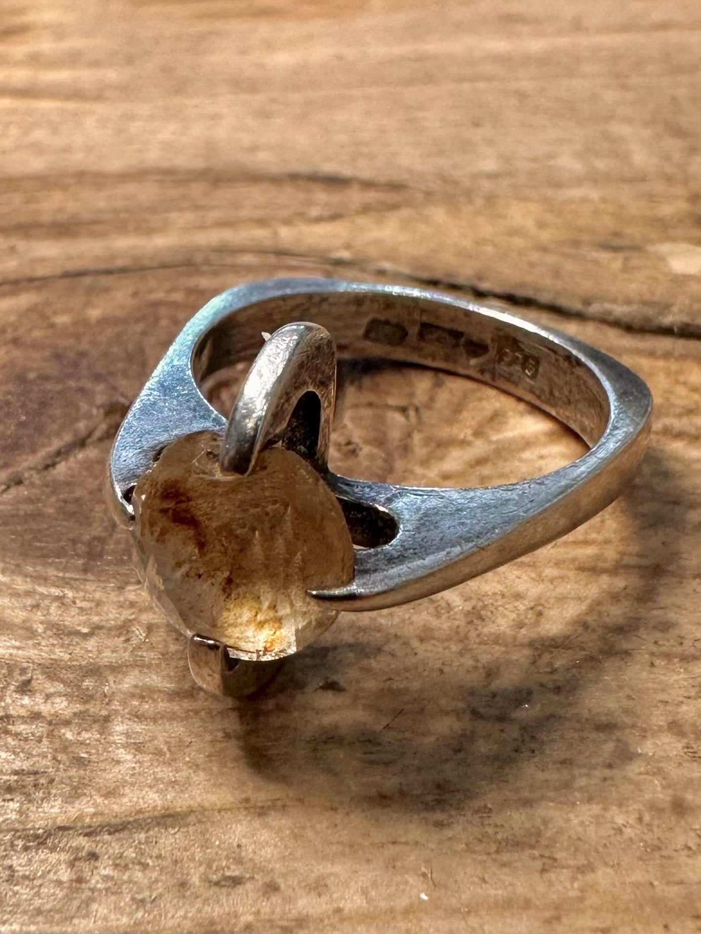 Vintage Quarts Claw Clasp European 925 Silver Size L1/2 Ring