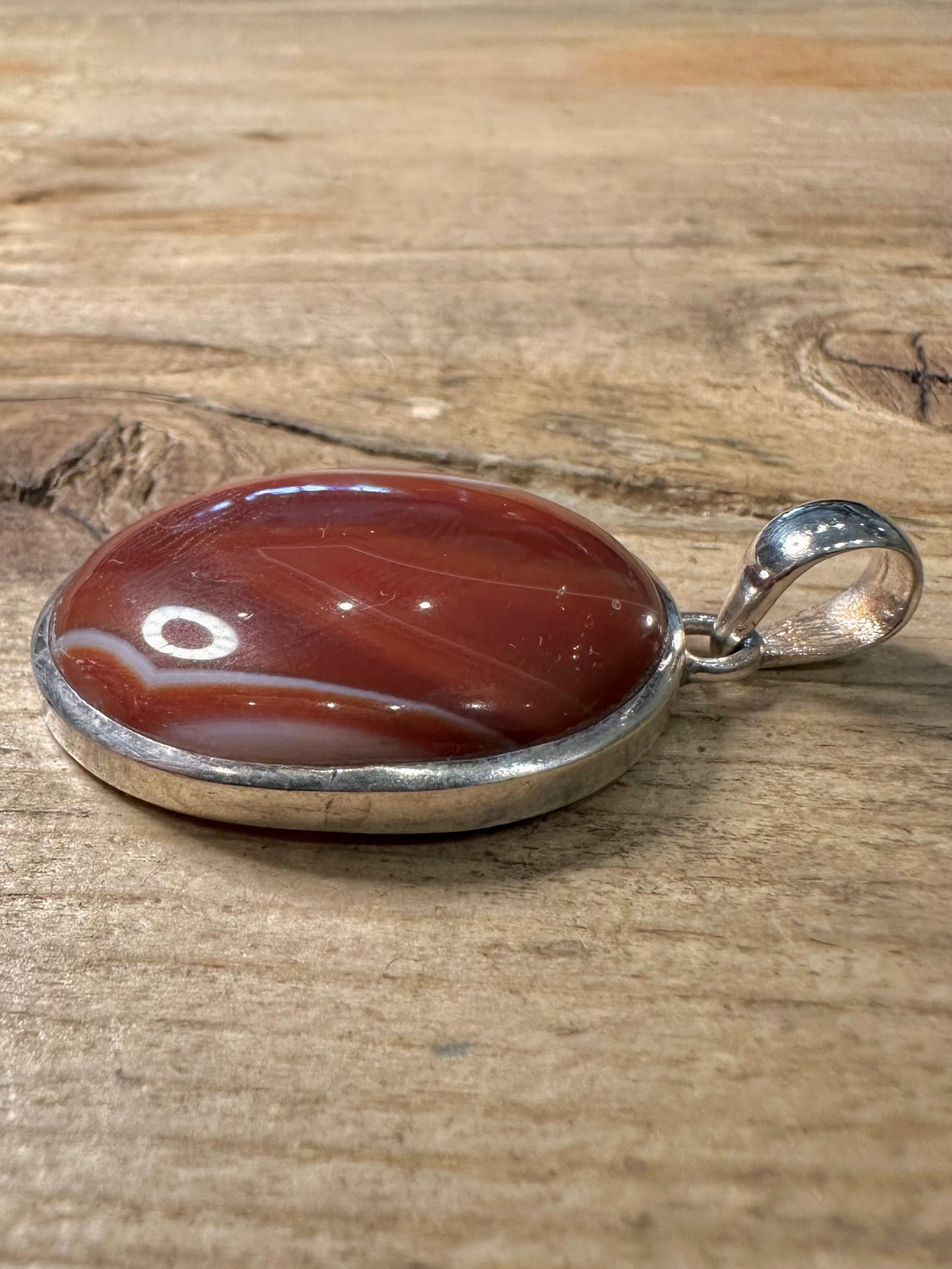 Vintage Banded Agate Oval 925 Silver Pendant