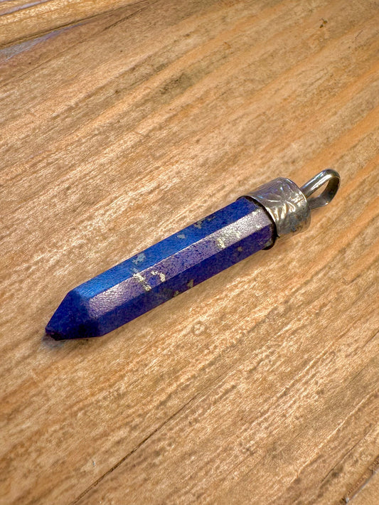 Vintage Lapis Pillar 925 Sterling Silver Pendant
