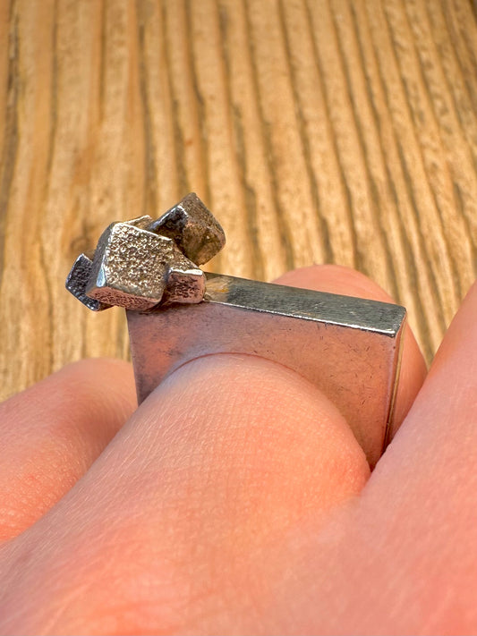Brutalist Textured Cubes Square Band 925 Sterling Silver Size P Ring