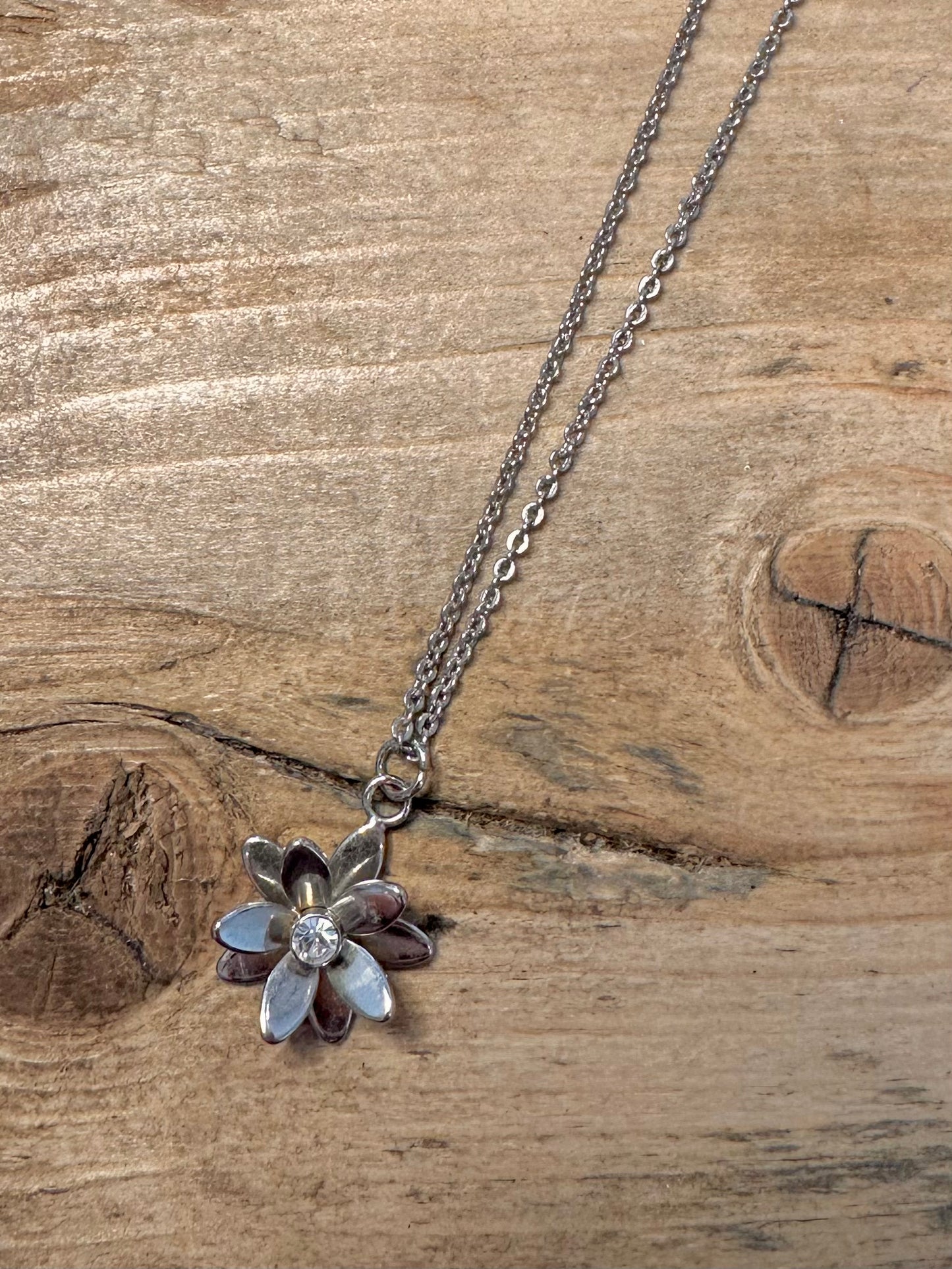 Modern Flower CZ Stone 925 Silver 16 inch Necklace Pendant