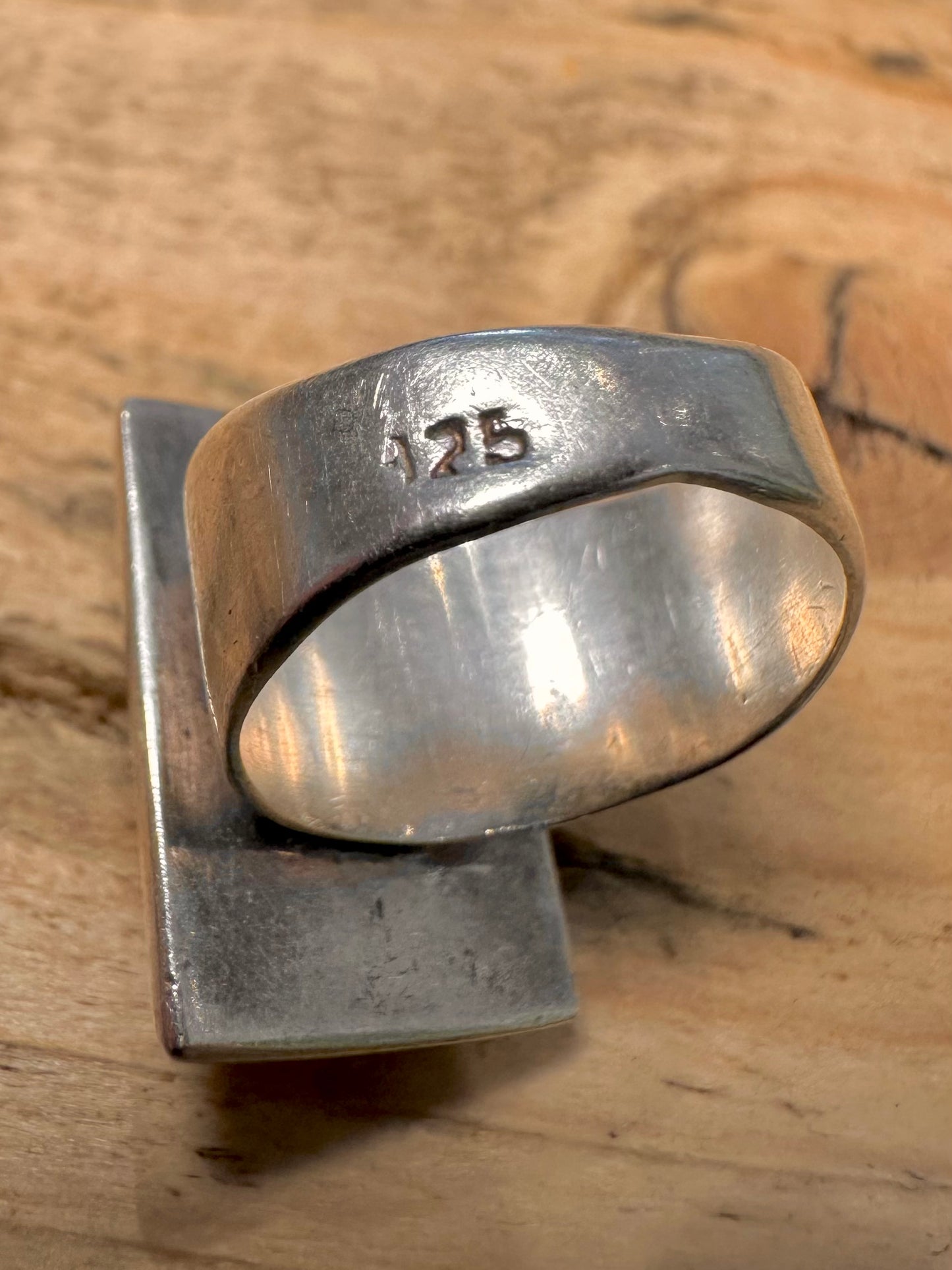 Vintage Black Rectangle 925 Silver Size I Ring
