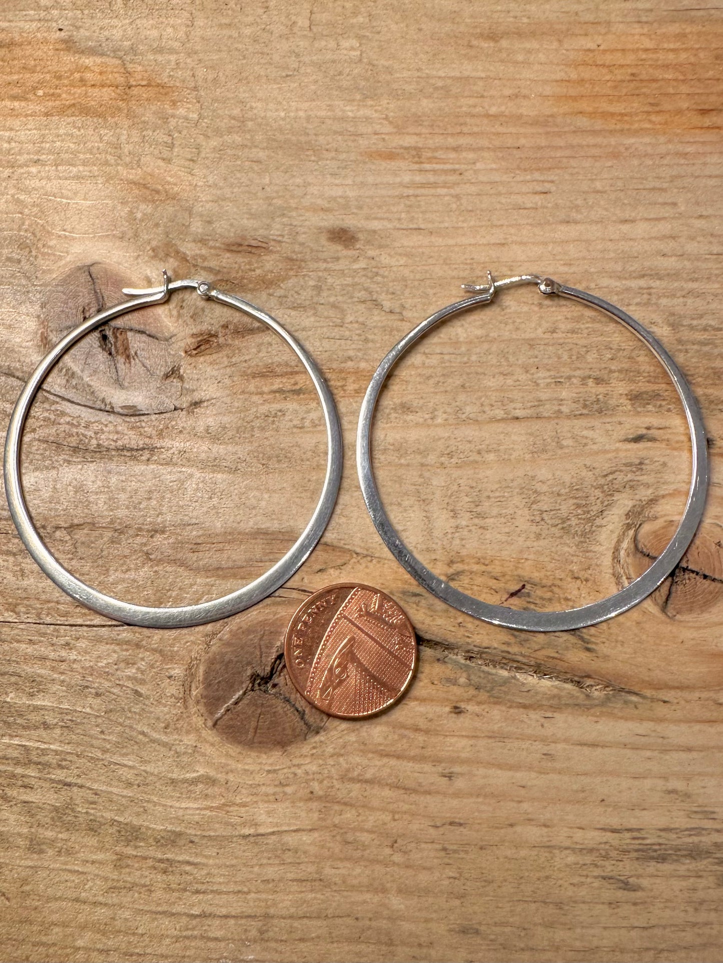 Vintage Large Flat Hoops 925 Silver Earrings