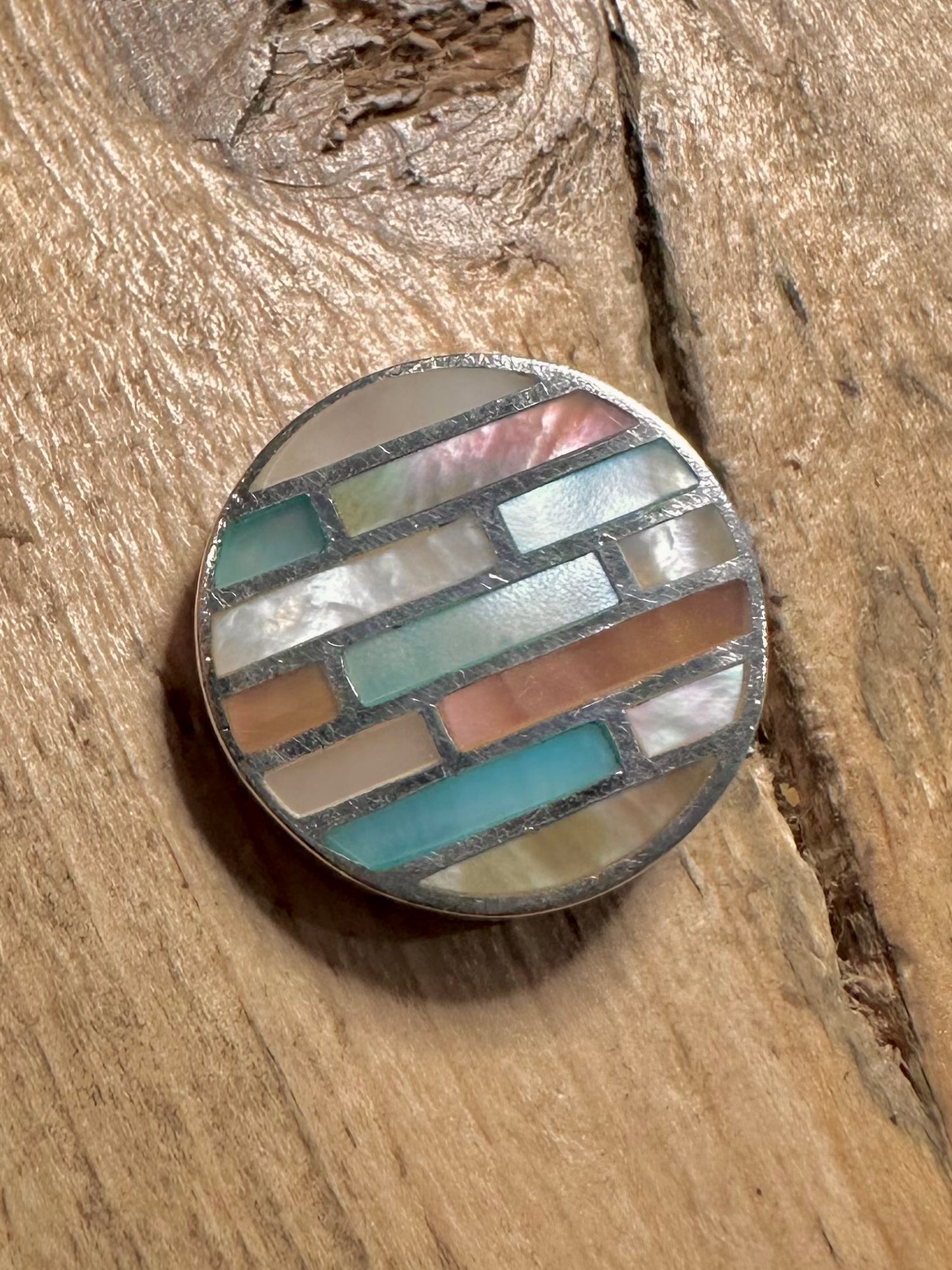 Modern Coloured Mother of Pearl Circle Mosaic 925 Silver Pendant