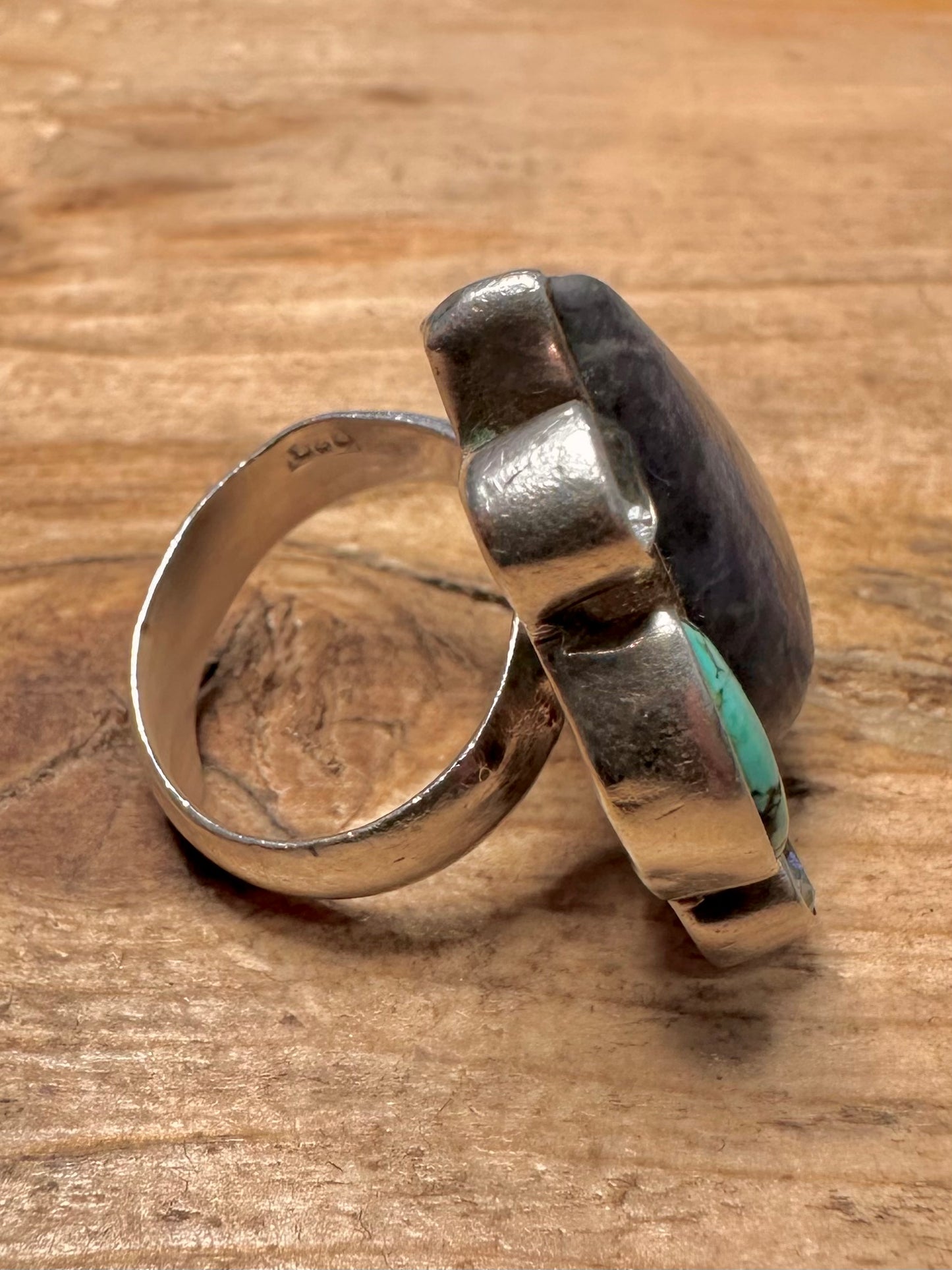 Vintage Large Sodalite Turquoise and CZ 925 Silver Size O Ring