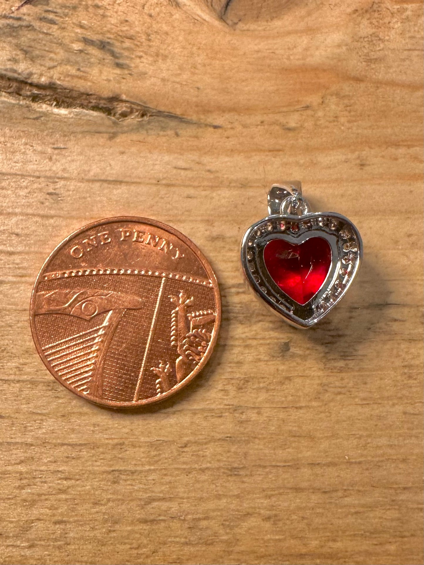 Modern Red and White Stone Heart 925 Silver Pendant