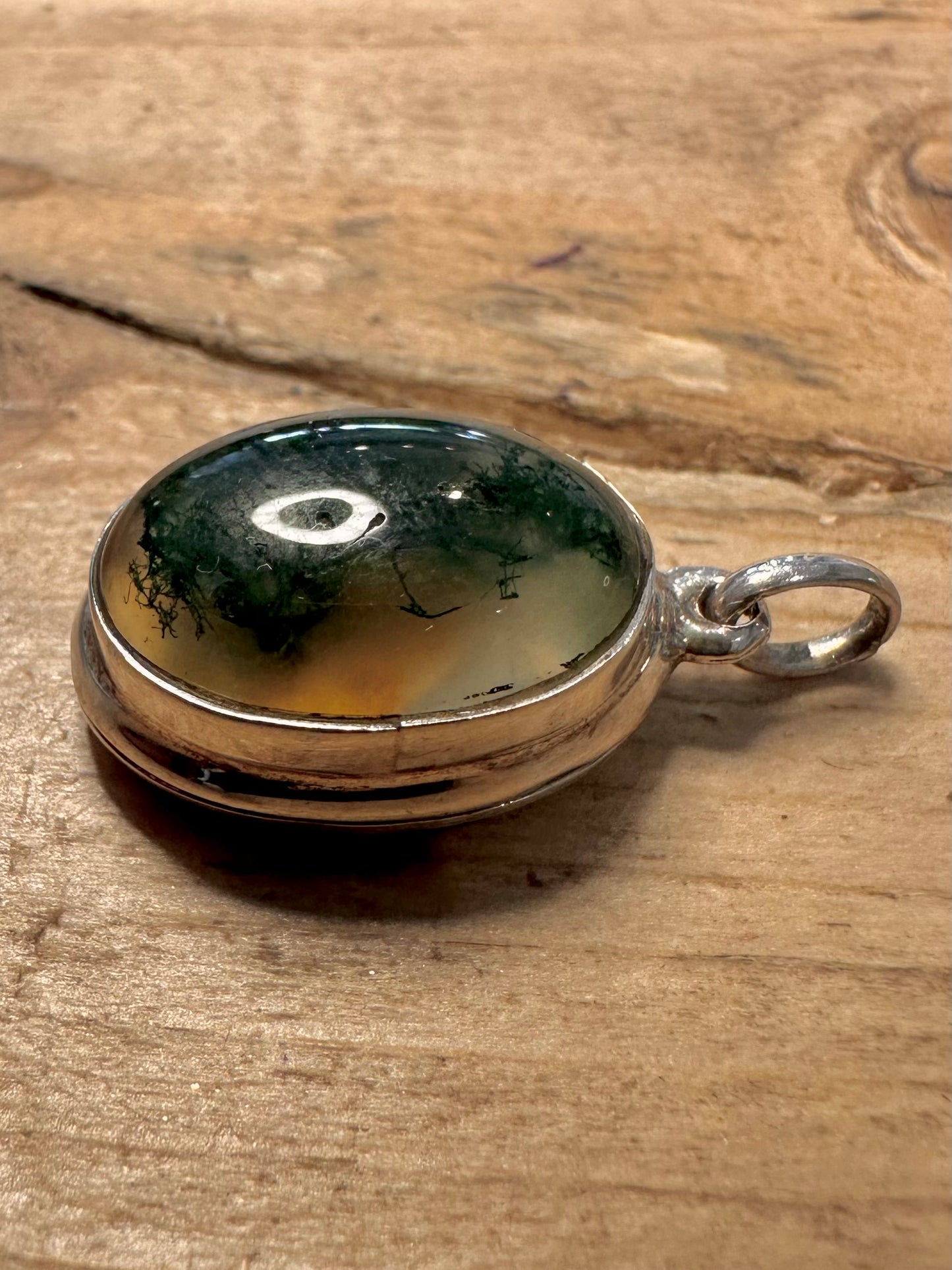 Vintage Moss Agate Locket 925 Silver Pendant
