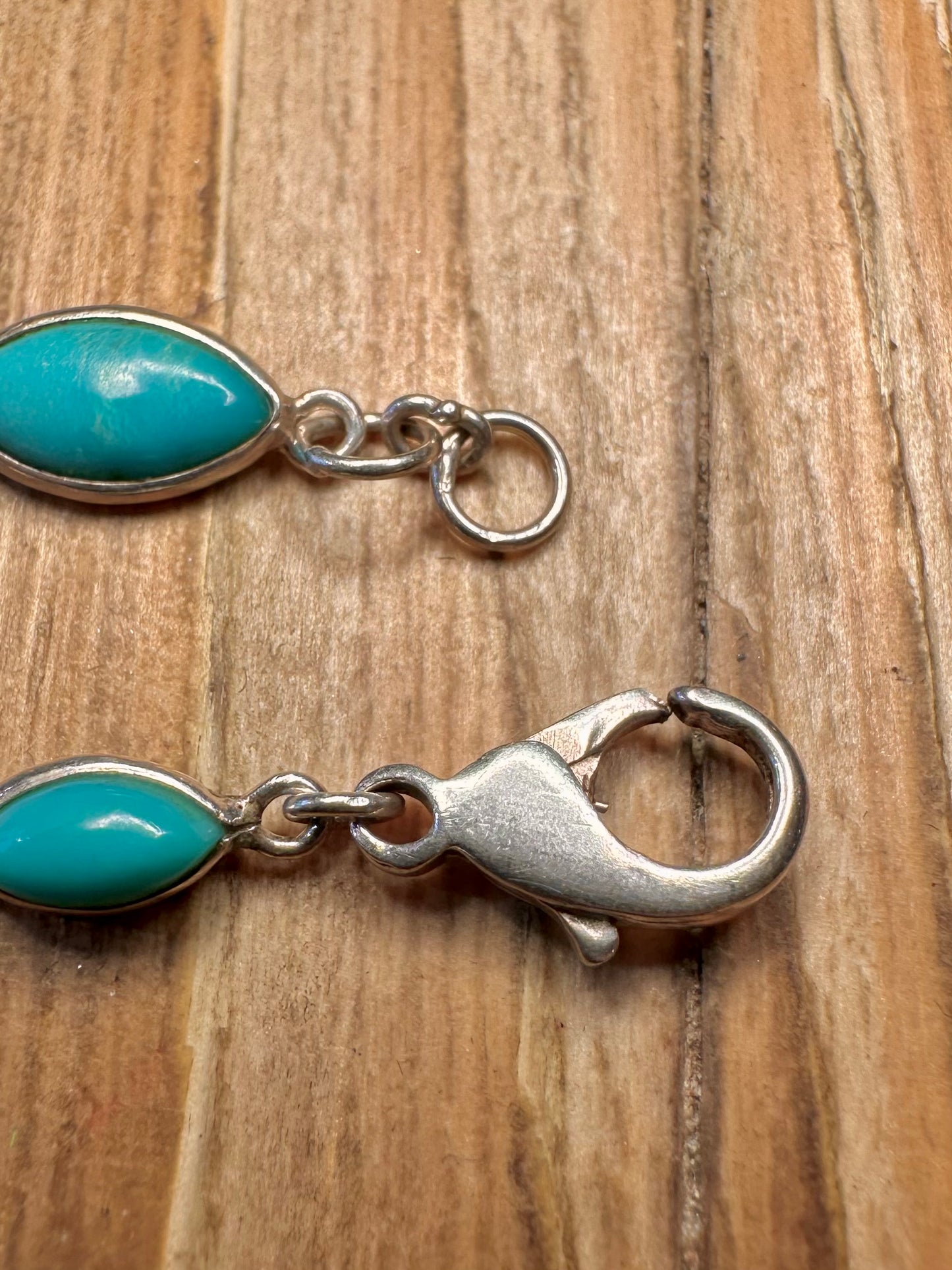 Vintage Turquoise Oval Link 925 Sterling Silver 7.5 inch Bracelet