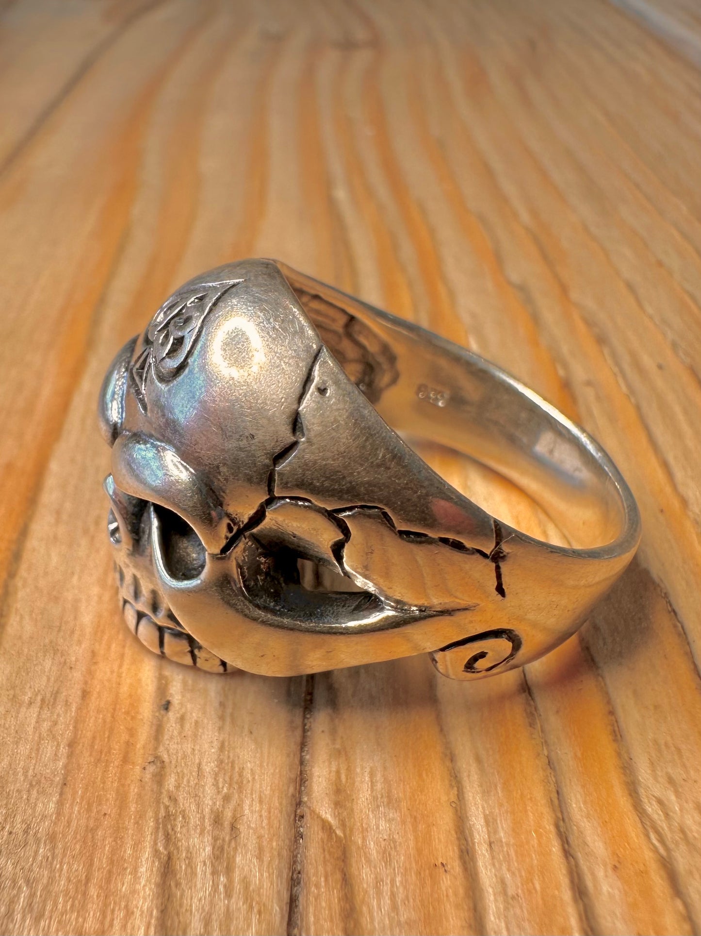 Vintage Skull Engraved Head 925 Sterling Silver Size Z Ring