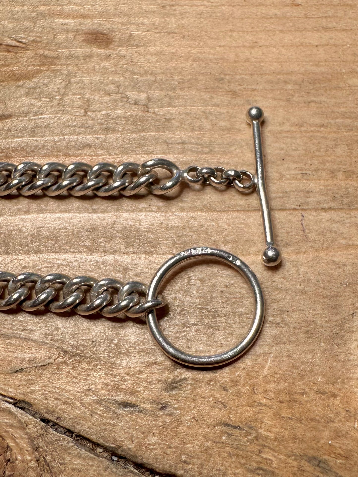 Vintage Curb Chain T Bar Clasp 925 Silver 7 inch Bracelet