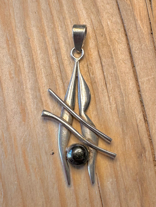 Abstract Black Stone 925 Silver Pendant