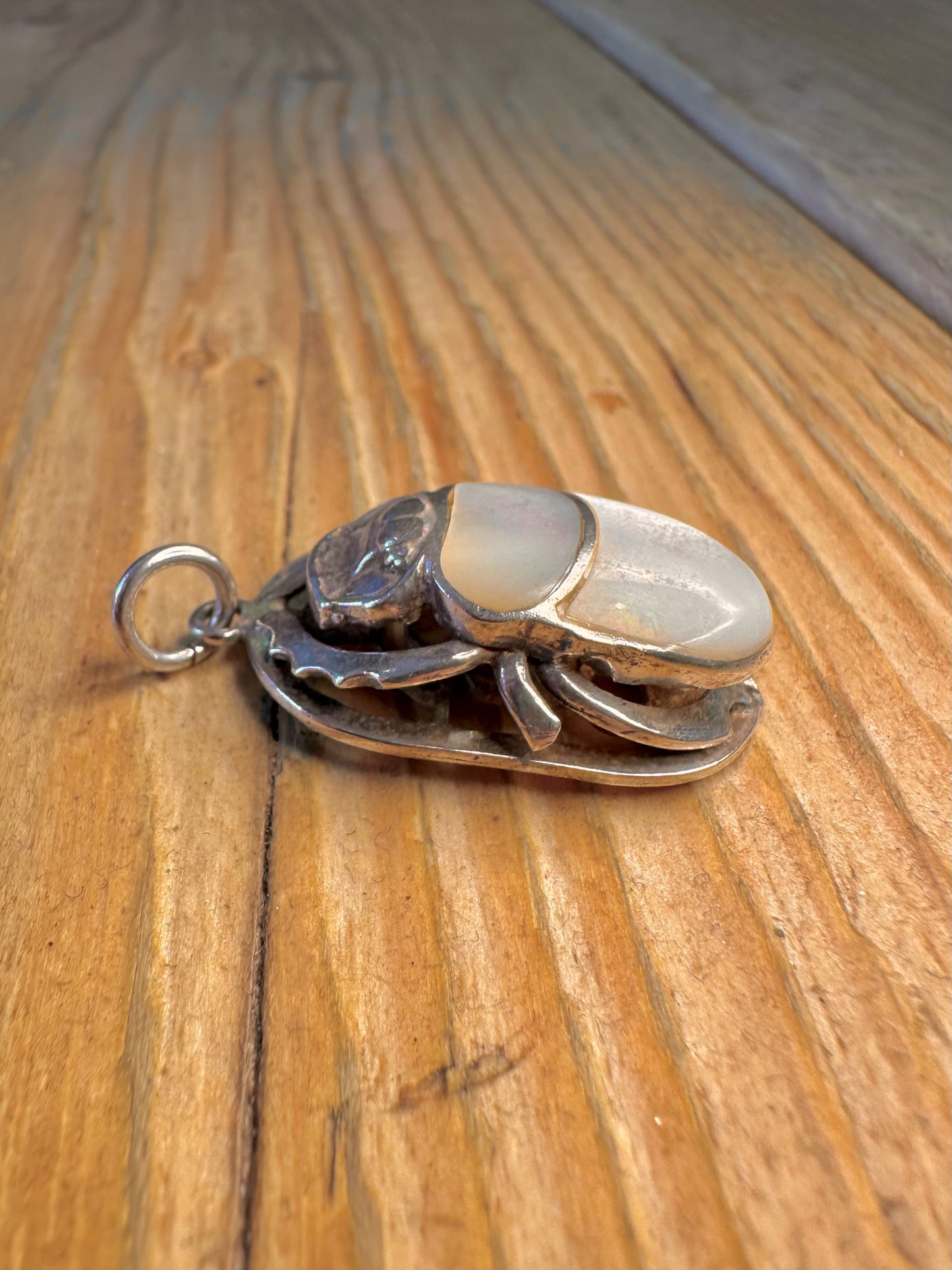 Mother of Pearl Scarab 925 Sterling Silver Pendant