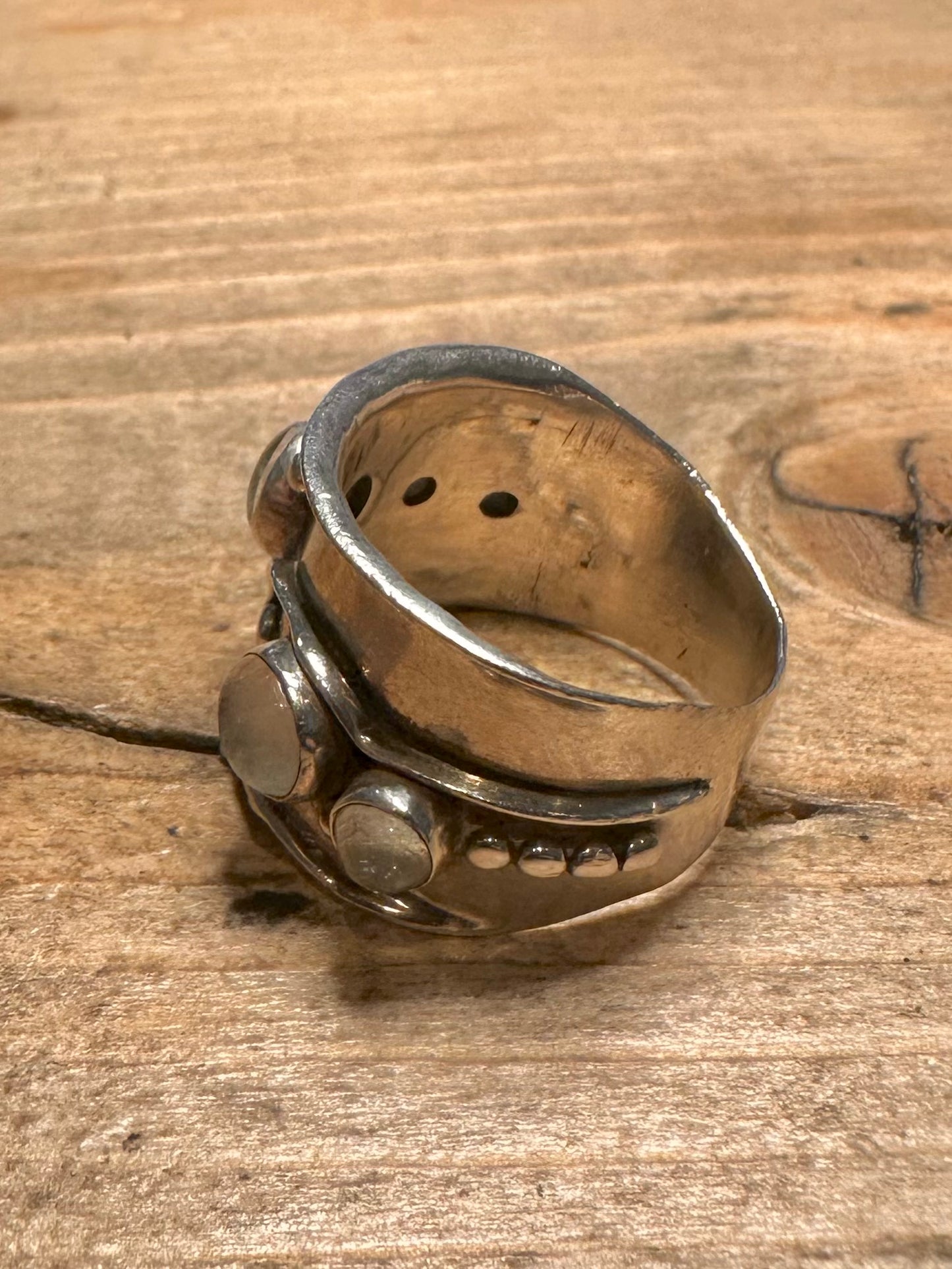 Abstract Chunky Moonstone 925 Silver Size Q1/2 Ring