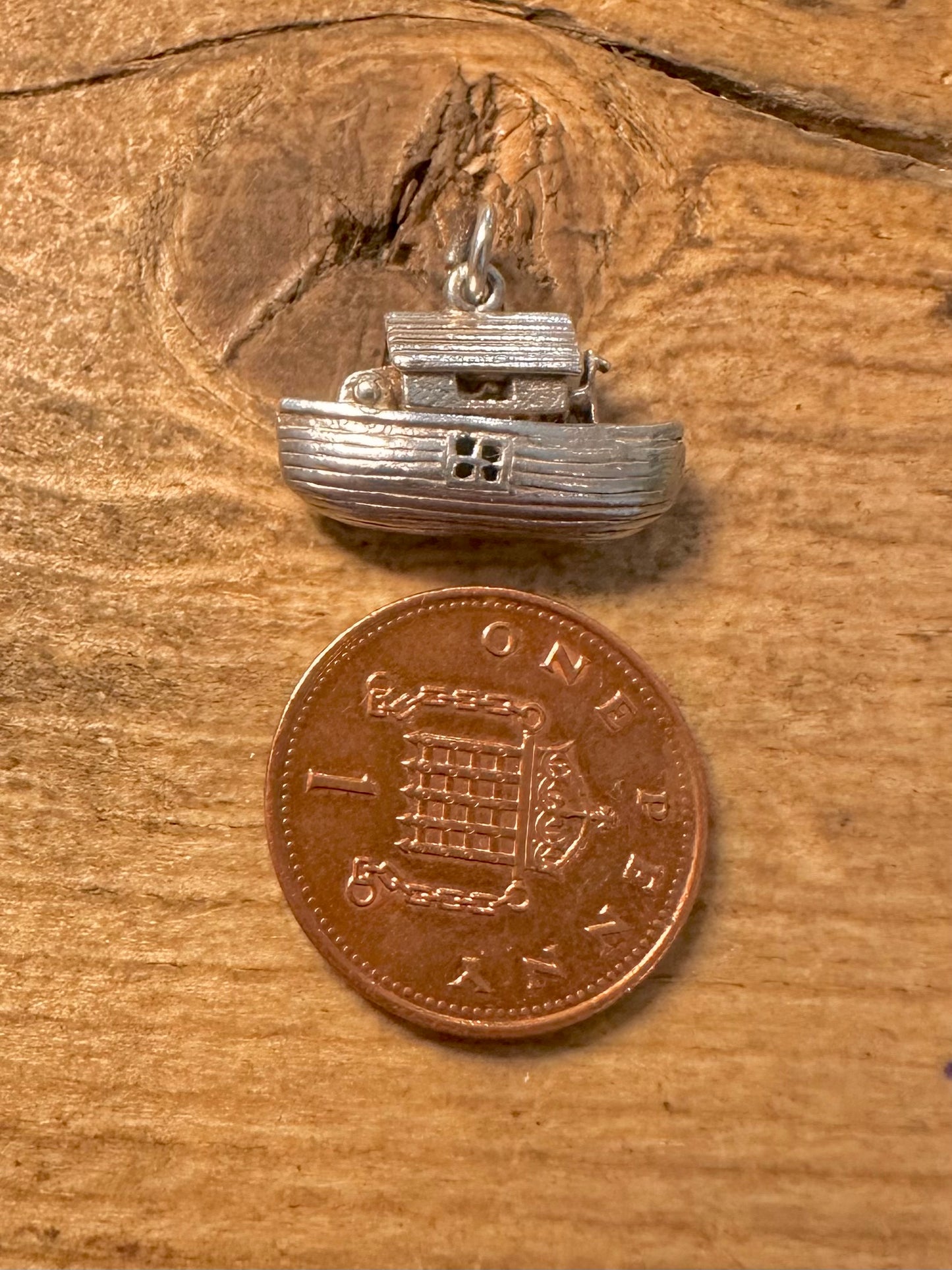Vintage Noah Ark Articulated 925 Silver Charm Pendant