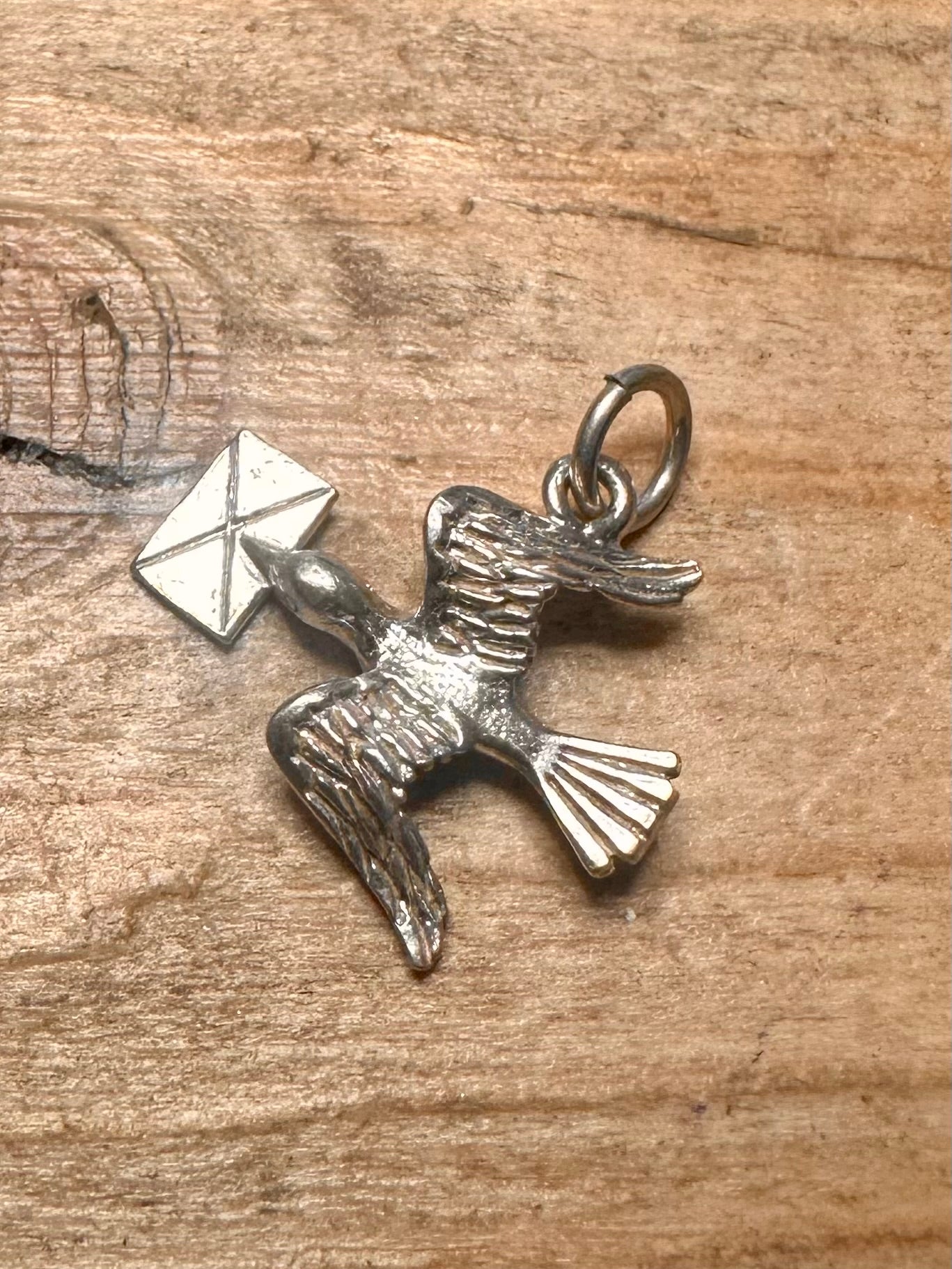 Vintage Bird Carrying Letter 925 Silver Pendant