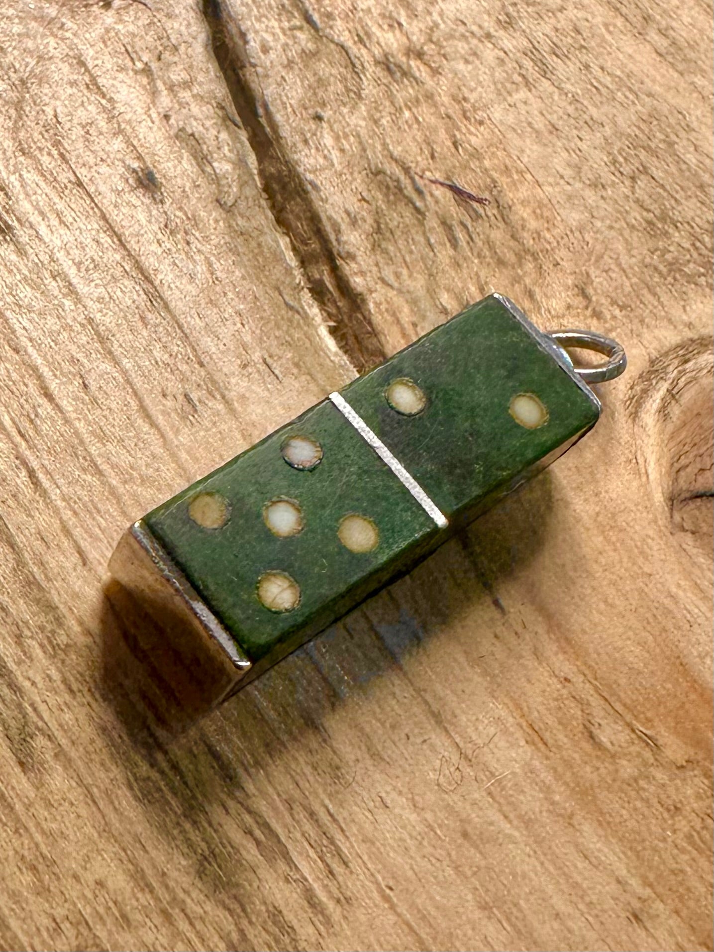 Vintage Serpentine Domino 925 Silver Pendant