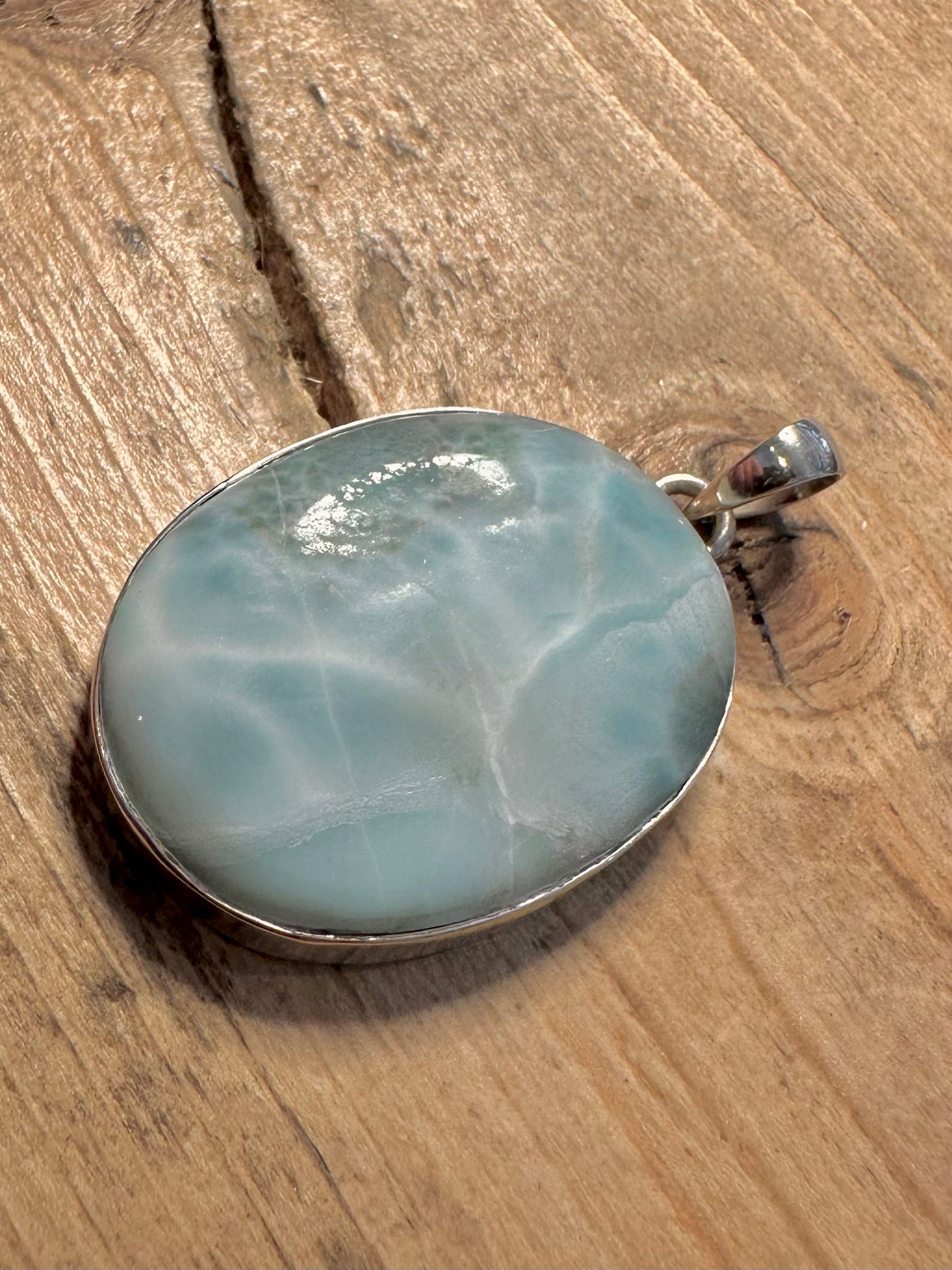 Vintage Oval Larimar 925 Silver Pendant