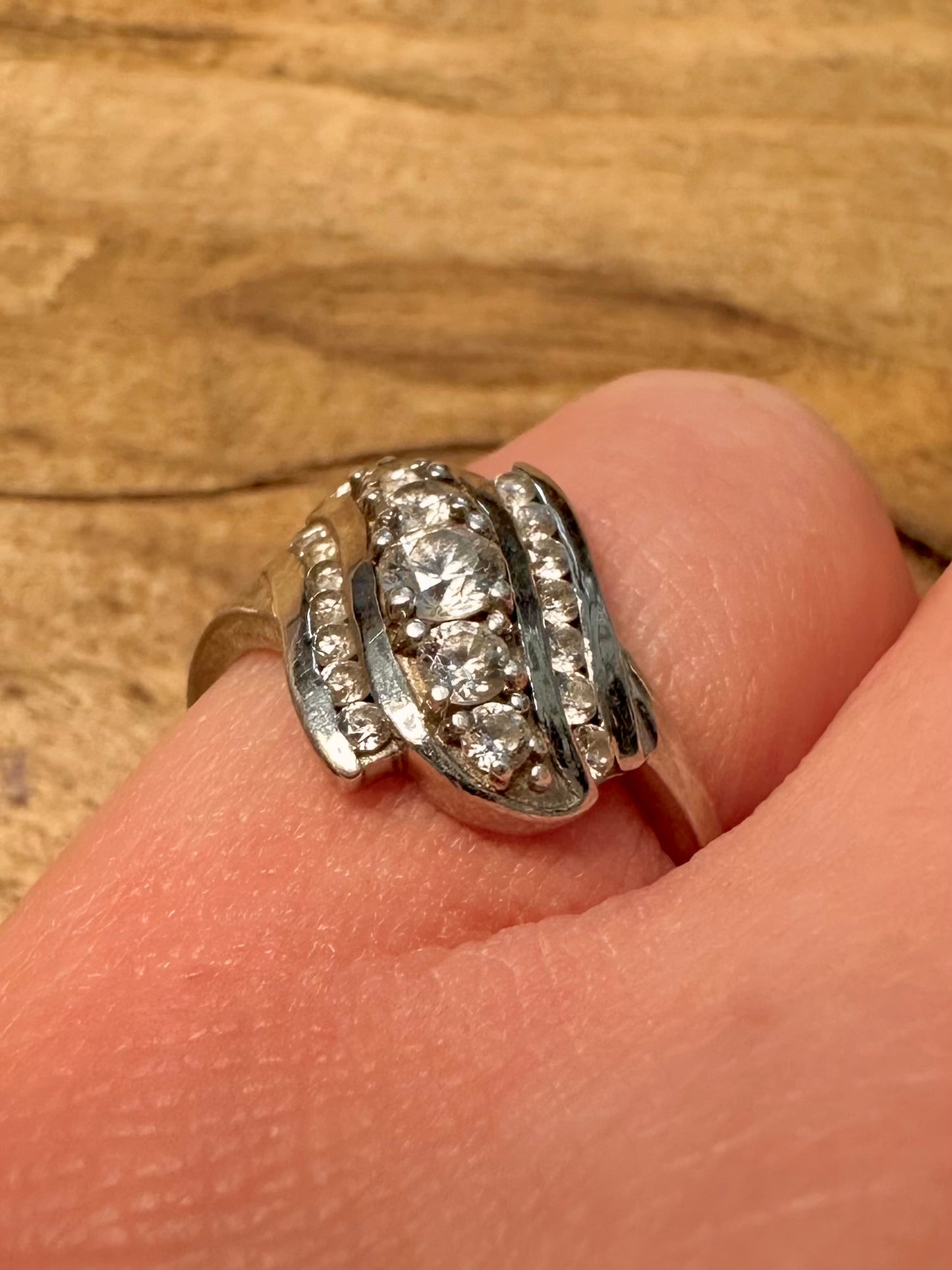 Modern Abstract CZ 925 Silver Size N Ring