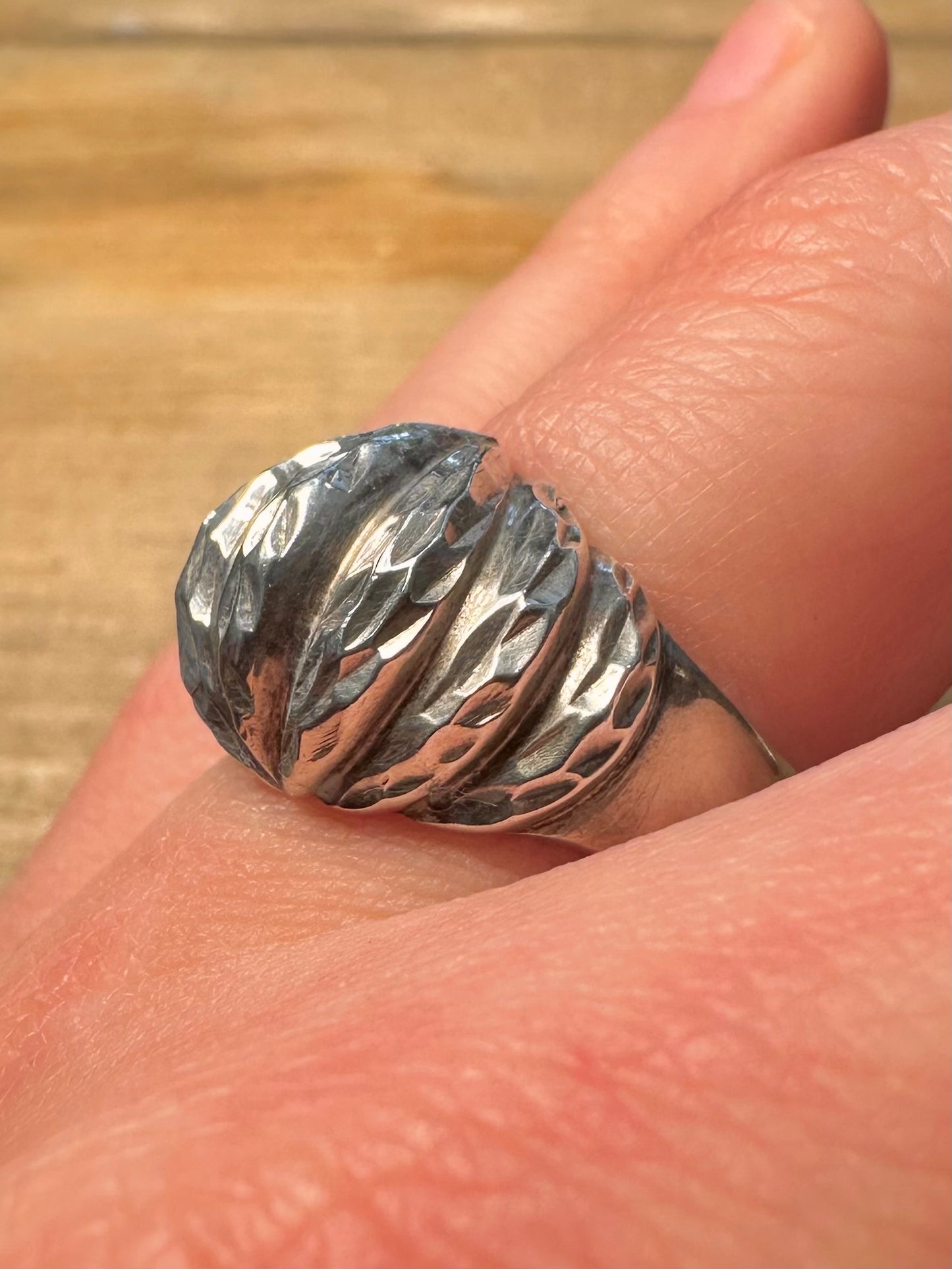 Modern Textured Dome 925 Silver Size T Ring