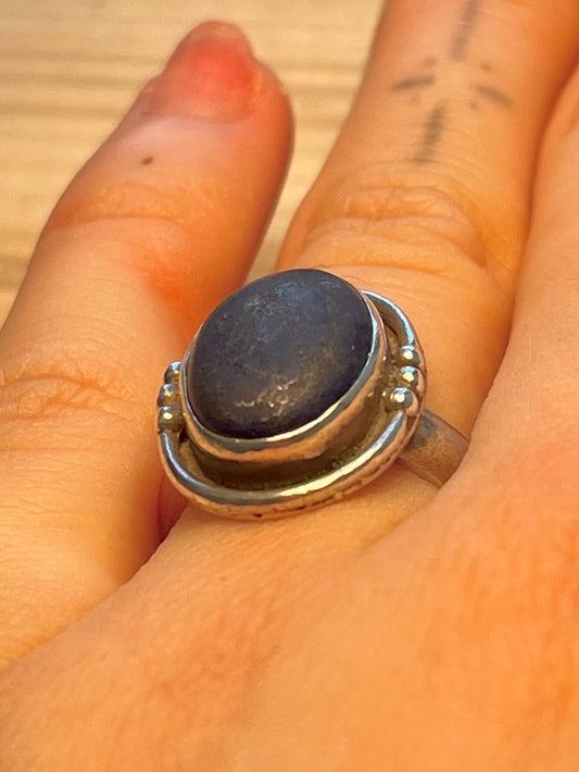 Oval Lapis Lazuli 925 Sterling Silver Size J Ring